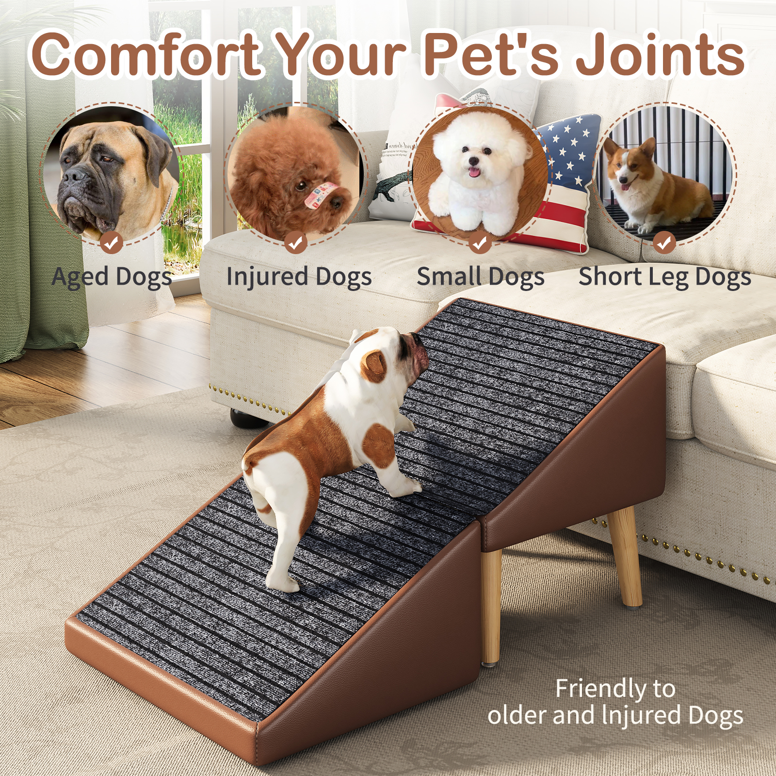 3-in-1 Dog Ramp 18.89"×17.91"×20.08" with Storage – Pet Stairs for Senior & Injured Dogs & Cats, Hidden Storage Footstool, Ottoman Anti-Slip, Supports 265 lbs for Beds & Sofas (BROWN Color) — image 13
