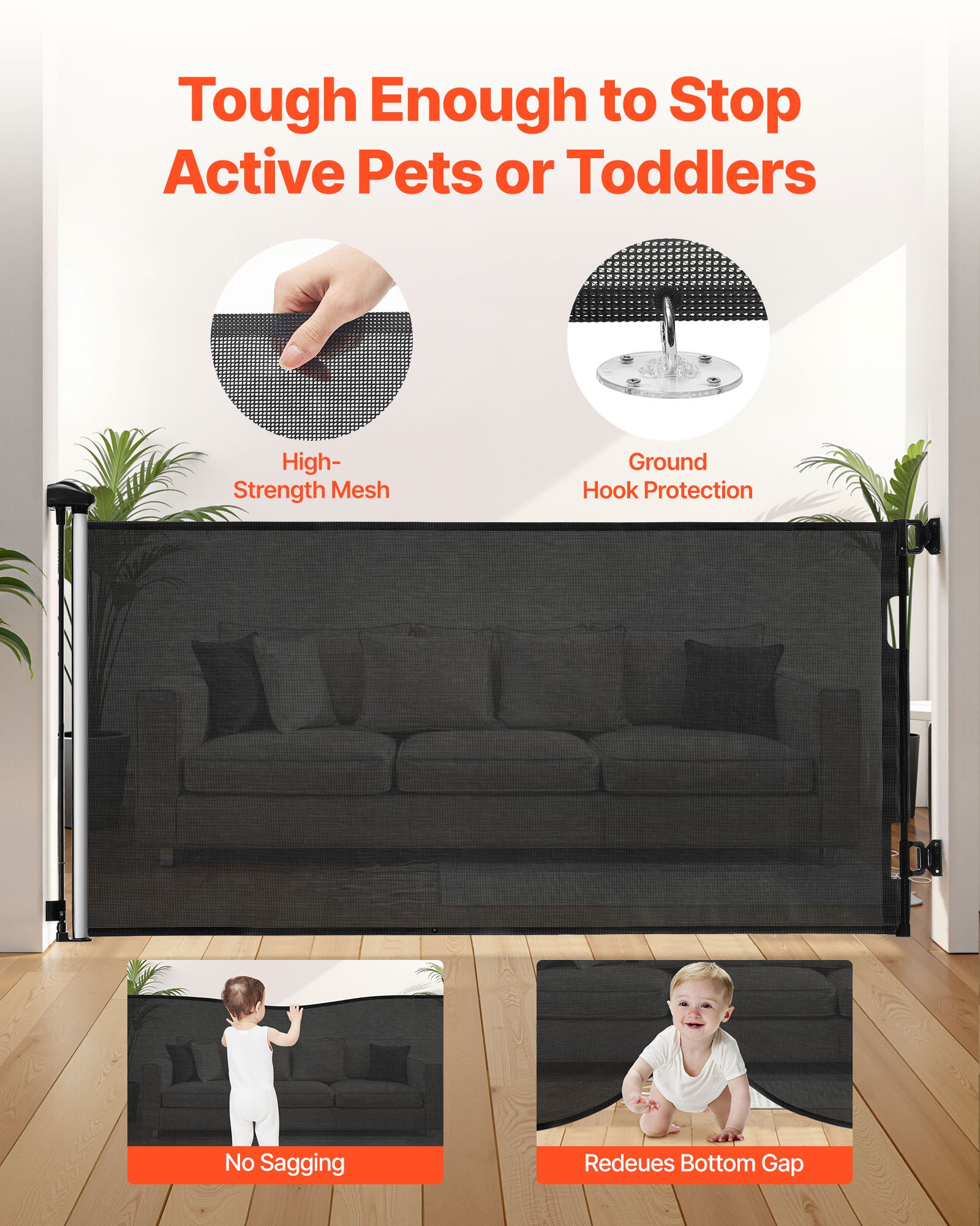 Retractable Baby Gate, Extends To 72.8 Inch Wide, 31.3 Inch Tall, With Security Lock, Easy To Use, Walk Through Without Tripping, Mesh Dog Gate For Stairs, Hallways, Indoor/Outdoor, Black — imagen 5
