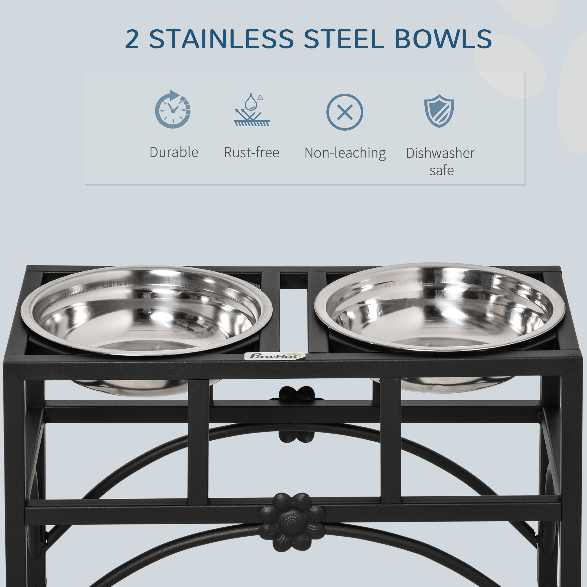 Estación de alimentación elevada para perros con dos tazas de acero inoxidable de 43 cm — imagen 2