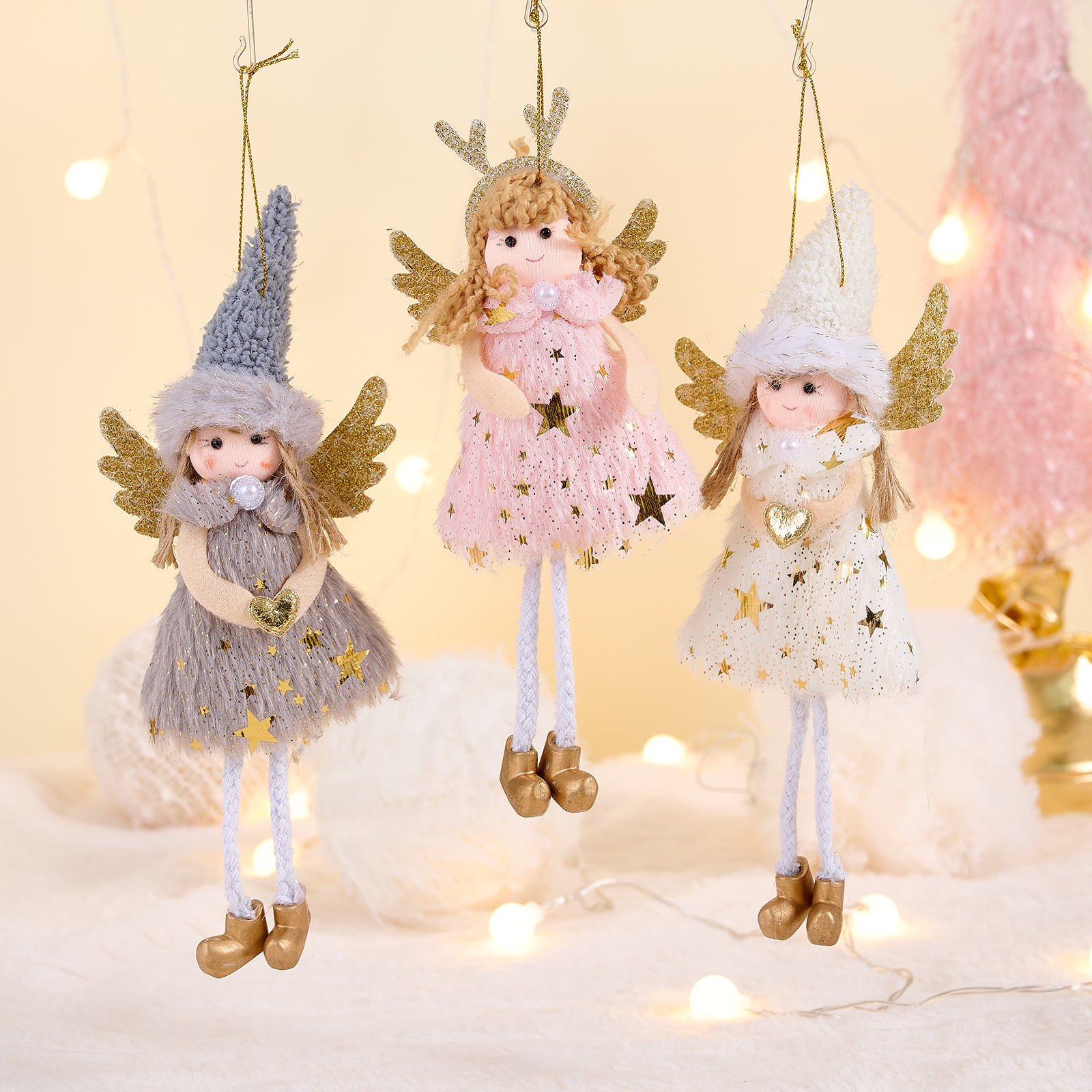 Adorno de Navidad con Ángel Reino, Alas Rosadas y Astas de Ciervo para árbol de Navidad Pequeño para Niñas — imagen 3