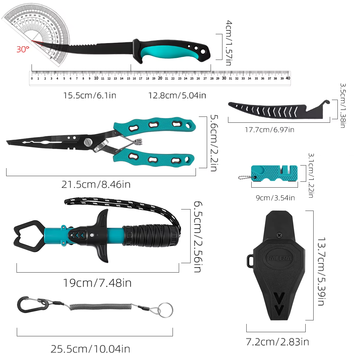 RALERA Saltwater Resistant Fishing Gear Tackle Kit: Fillet Knife, Fish Lip Gripper, Split Ring Fishing Pliers, Fishing Gifts for — image 2
