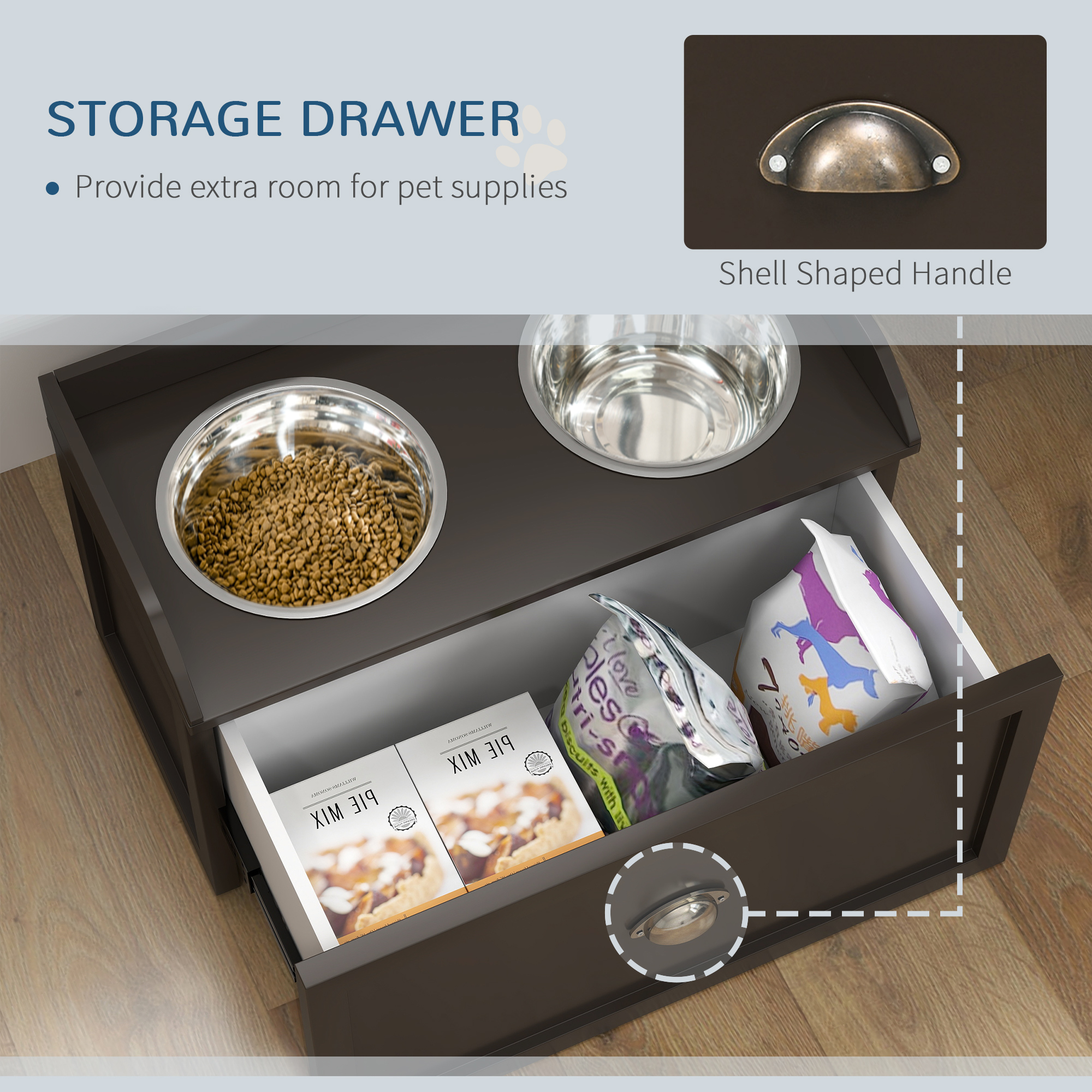 Pet Feeding Station Pet Dish Bowl Set with Storage, 2 Elevated Dog Bowls for Large Sized Dogs, Coffee — image 8
