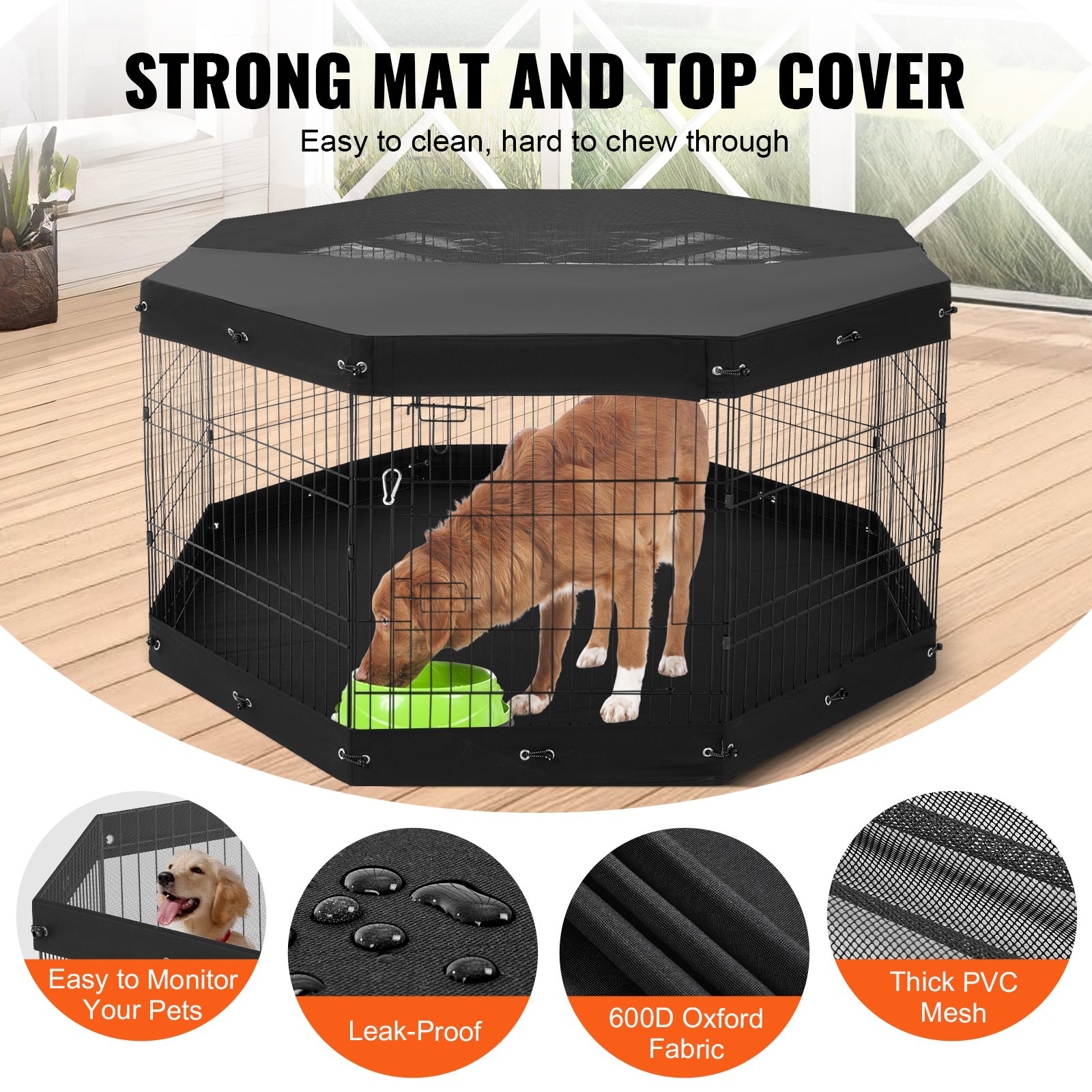 Dog Playpen 8 Panels Foldable Metal Dog Exercise Pen With Pad Cover 30"H — image 3