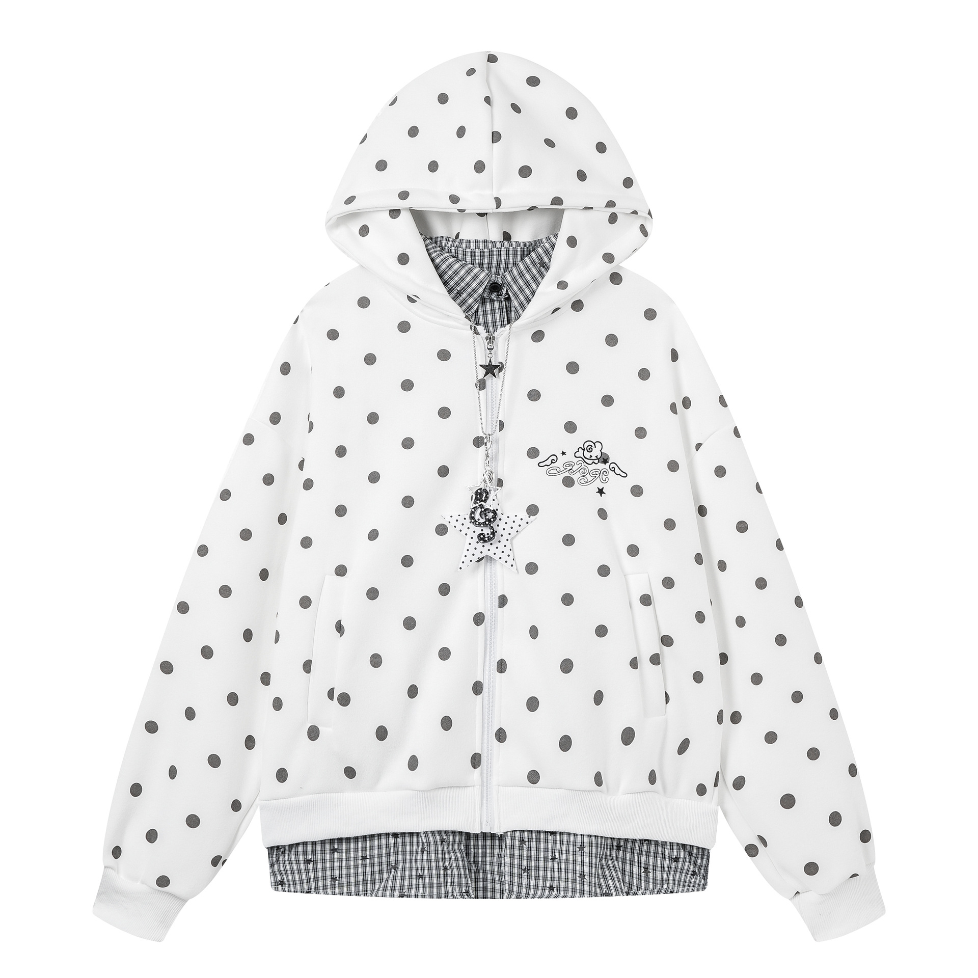 Women's Tie-Dye Hooded Cardigan with Cartoon Kitten Embroidery, Faux Fur Collar and Cat Ears — image 2