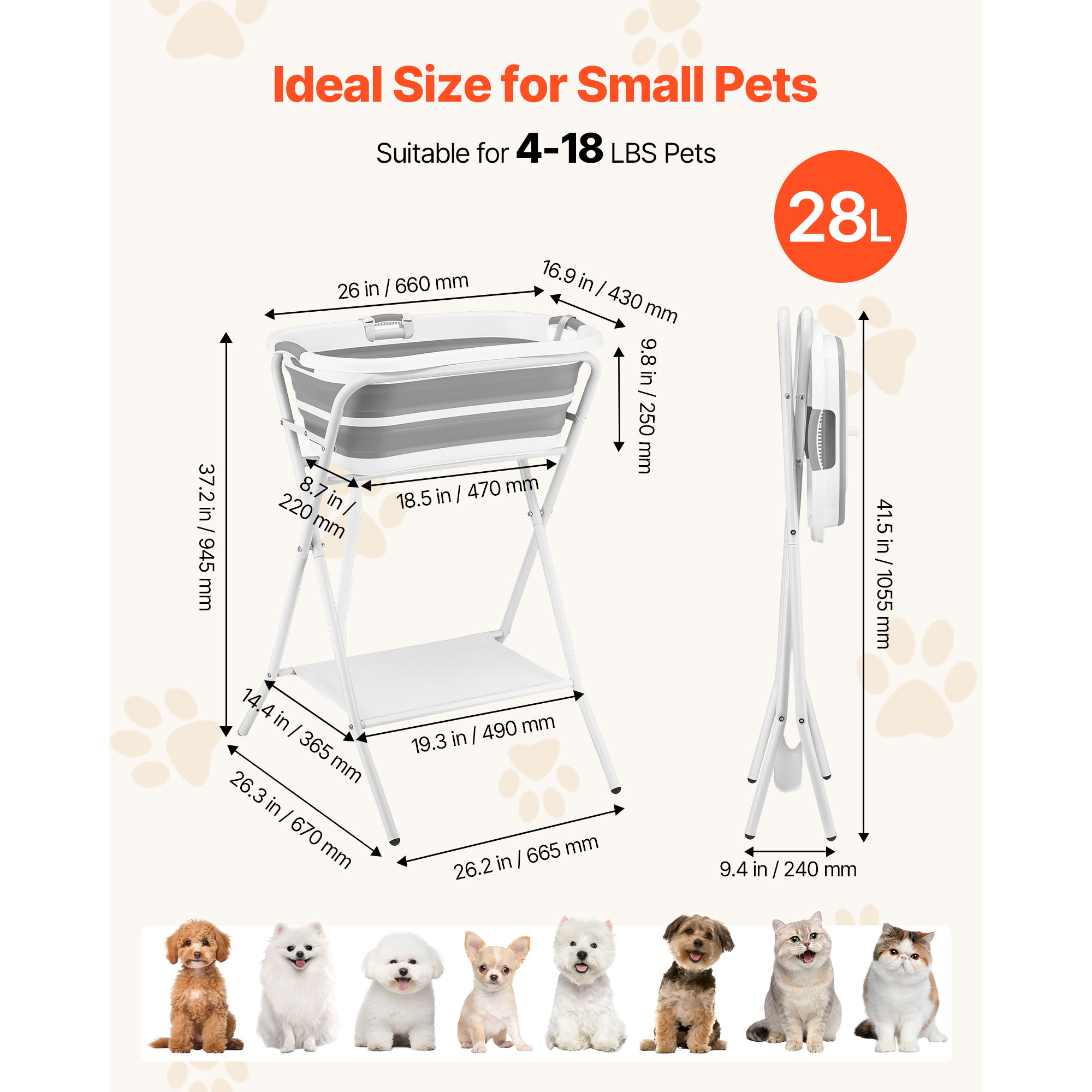 Baño para Perros Elevado, Estación de Enjuague y Aseo 2 en 1 Portátil, Ducha para Mascotas Colgante con Desagüe Integrado y Manguera de Drainingo para Pequeños Animales Domésticos, Gris y Blanco — imagen 4