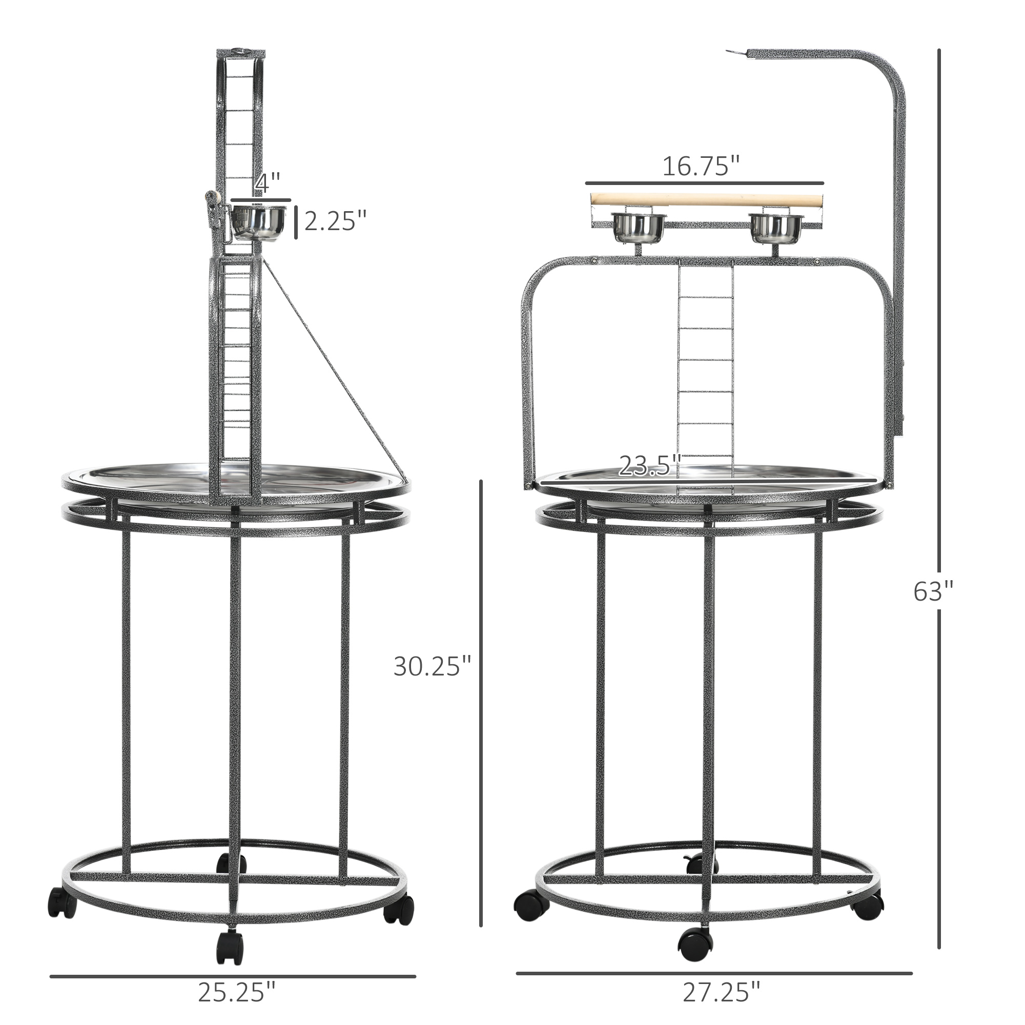 Parrot Stand Large Bird Perch Stand with Toy Hook & 3 Ladders, Parrot Perch, Bird Wooden Stand, Gray — image 4