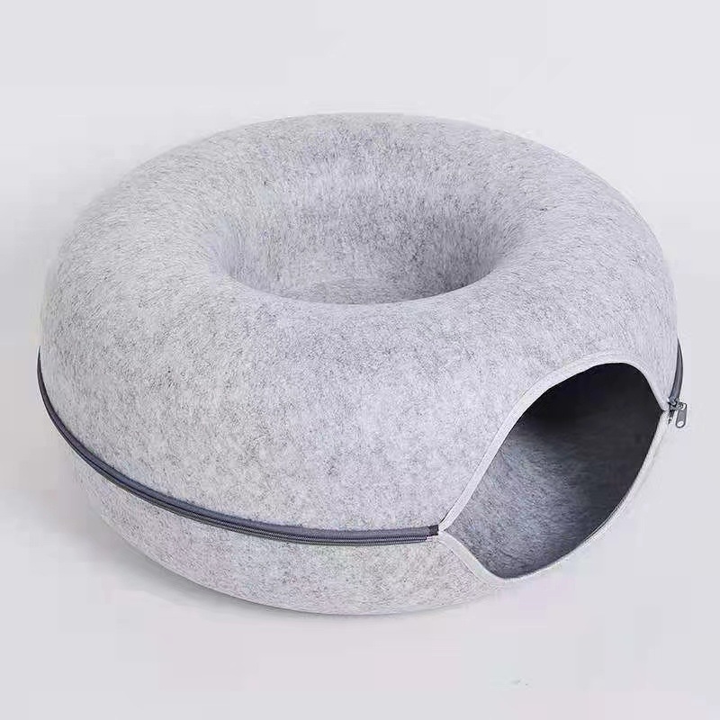 Felt Donut Cat Bed with Zipper Cat Tunnel and Cat Toy Double-Layer Pet Bed for Cats — image 8