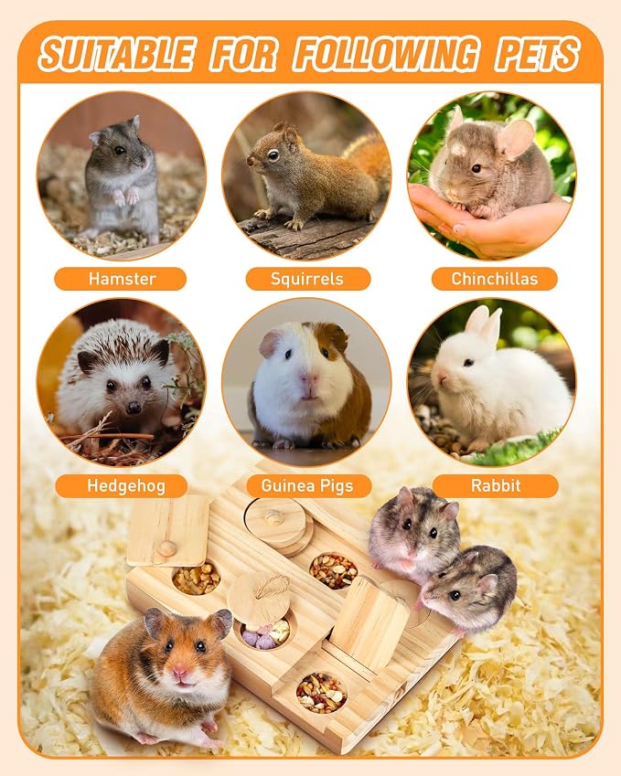 6-in-1 Small Animal Foraging Toys, Wooden Interactive Enrichment Set With Treat Dispenser For Guinea Pigs, Hamsters And Rabbits — image 2