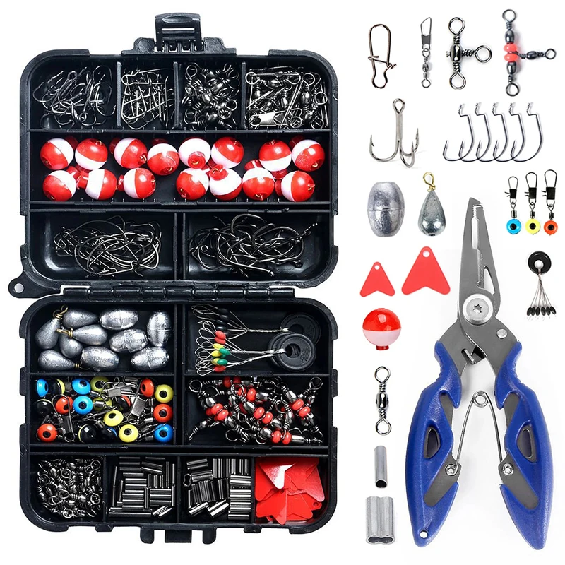 Set de 263 Piezas de Accesorios de Pesca al Aire Libre con Caja de Aparejos, Incluye Alicate, Anzuelos, Plomos, Giratorios y Broches — imagen 1