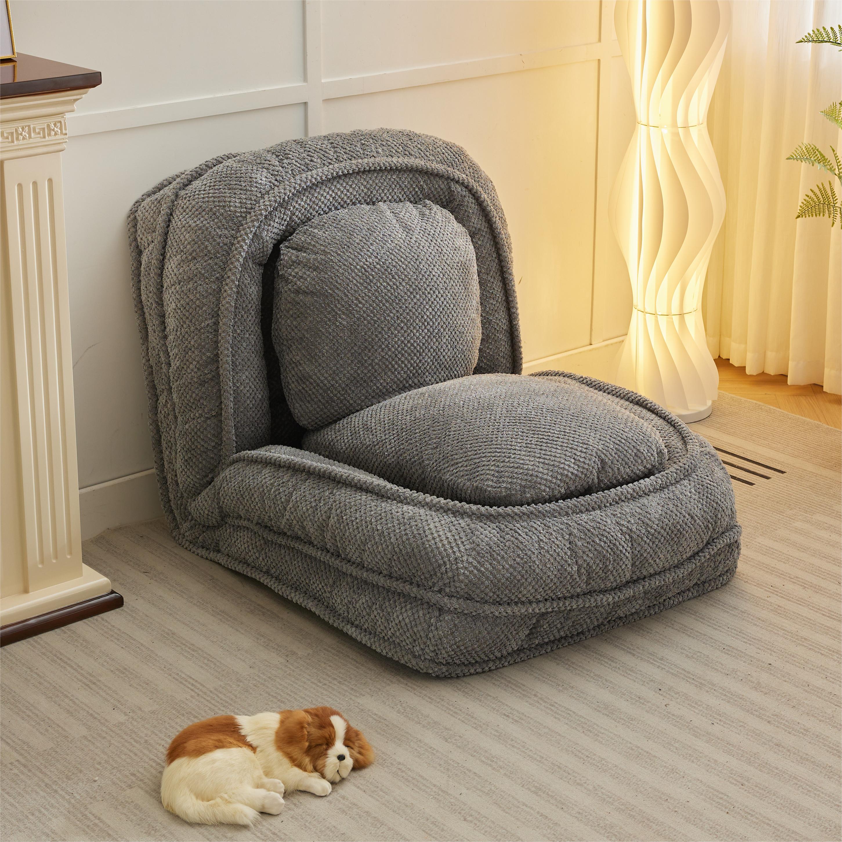 Cama para Perros Humano, Sofá Relajante, 5 Posiciones Ajustables, sentarse, dormir, plegar, ideal para sala de estar, dormitorio, Diseño Ahorrador de Espacio, Gris — imagen 13