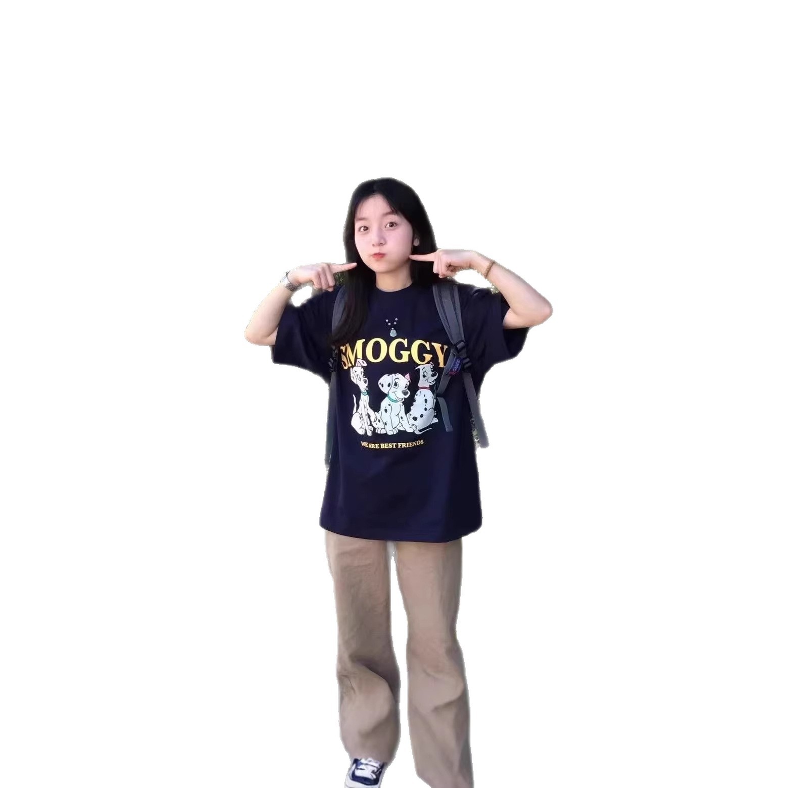 Camiseta de manga corta con estampado de perro en algodón para estudiantes — imagen 2