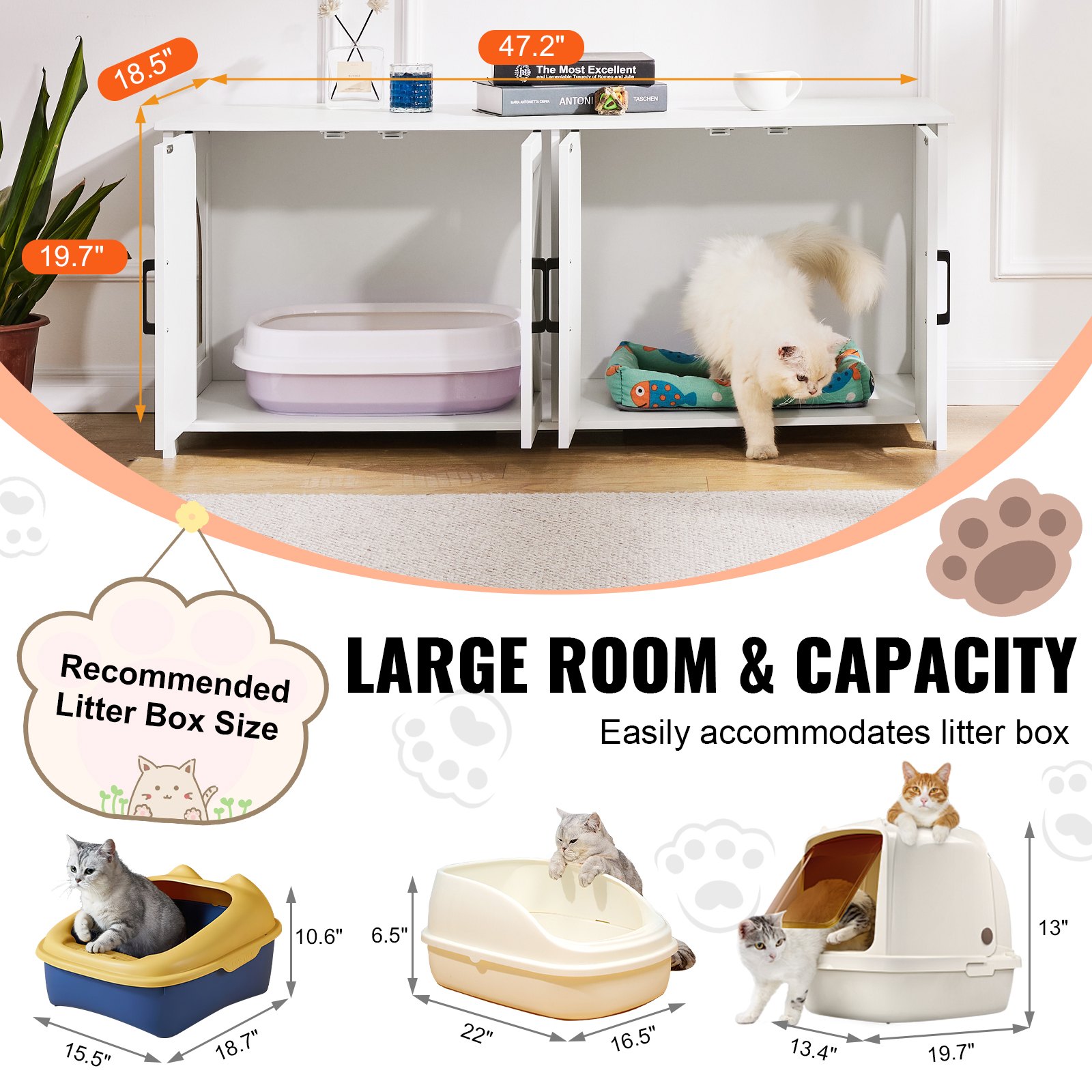 Caja de Arena para Gatos con Encierro en Madera - Diseño Estético Oculto 2 Habitaciones Blanco — imagen 5