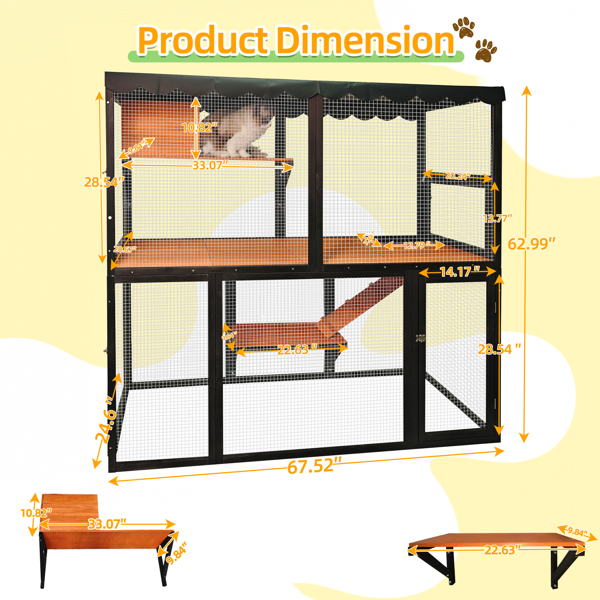 Wooden Catio Outdoor Cat Enclosure Large Cat House For Mulitiple Cats Walk, Indoor 4 Tier Cat Enclosures House, Outdoor Cat Catio With Waterproof Cover, Ramp — imagen 4