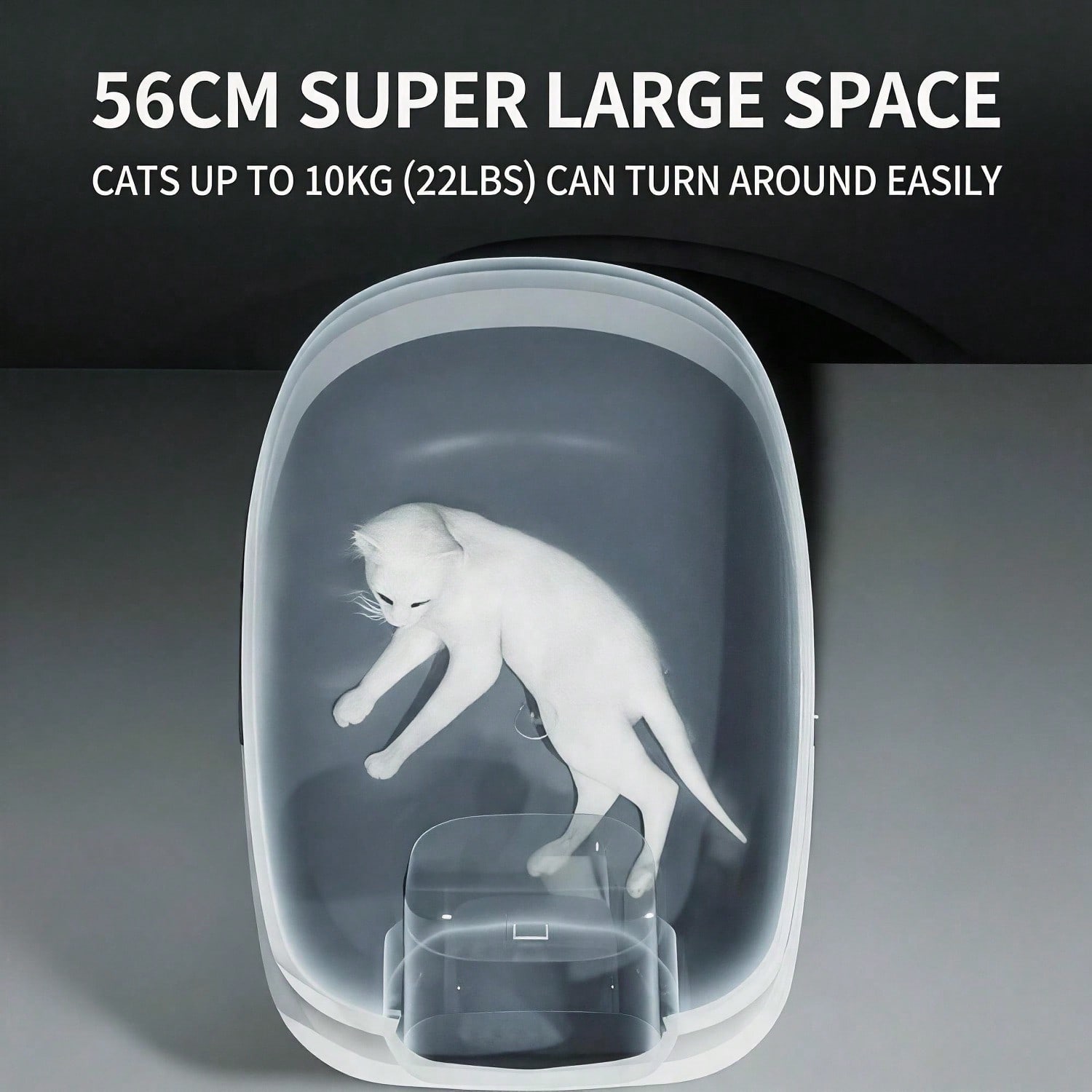 Caja de Arena para Gatos Totalmente Acristalada con Desinfección UV y Control de Olor, Gran 56cm para Gatos Grandes, Acceso Fácil 180° con Diseño Anti-Resbalón — imagen 12