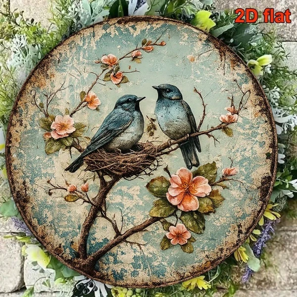 CIFbuy 1pc Vintage Bird Nesting Wall Decor 8x8in, "" Decor 8x8in, Round Sign Spring Birds Nest Plaque Frameless HangingTikTok, Logigiics — image 2