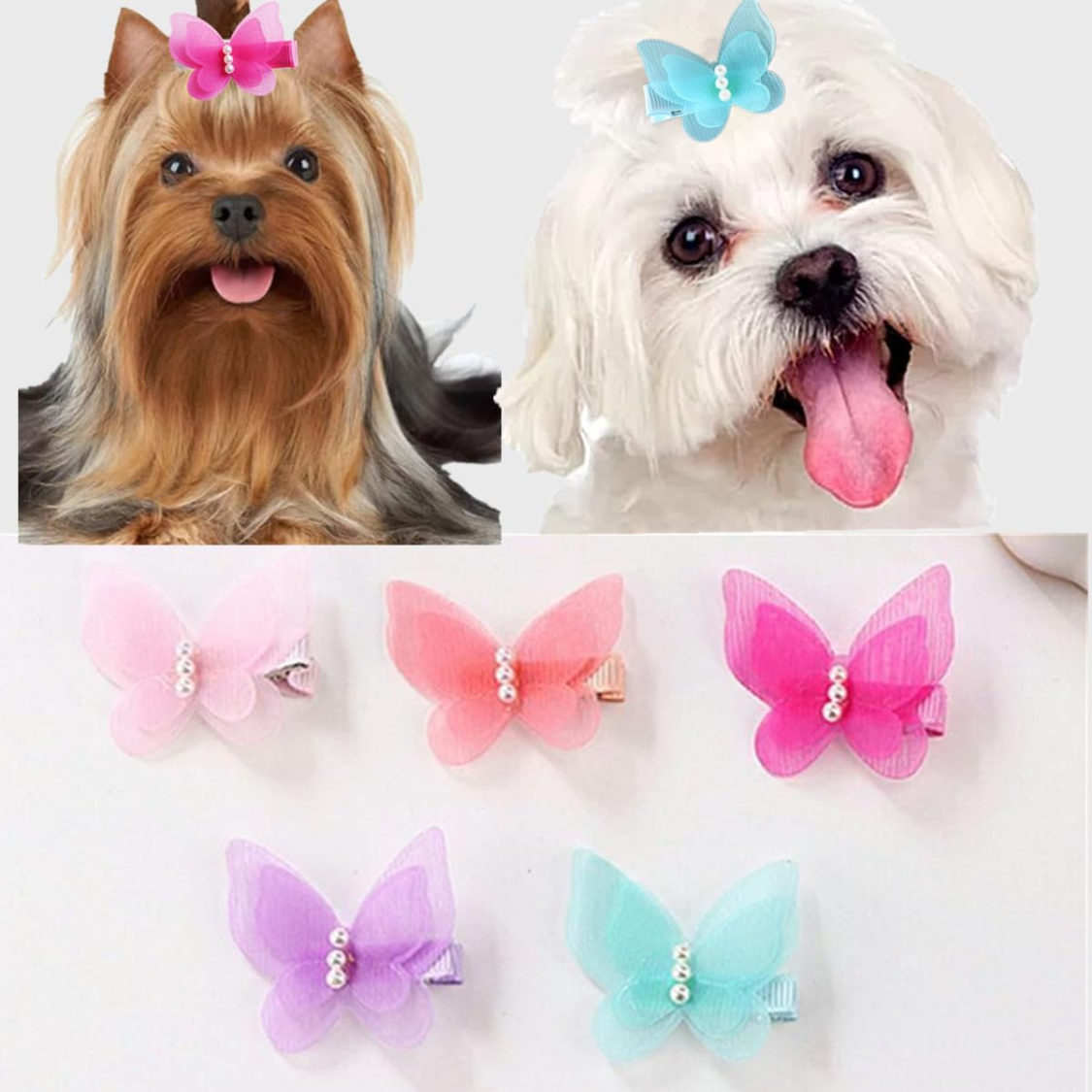 10pcs Pet Hair Accessories, Butterfly Pearl Hair Clips For Girls Cats And Dogs — image 1