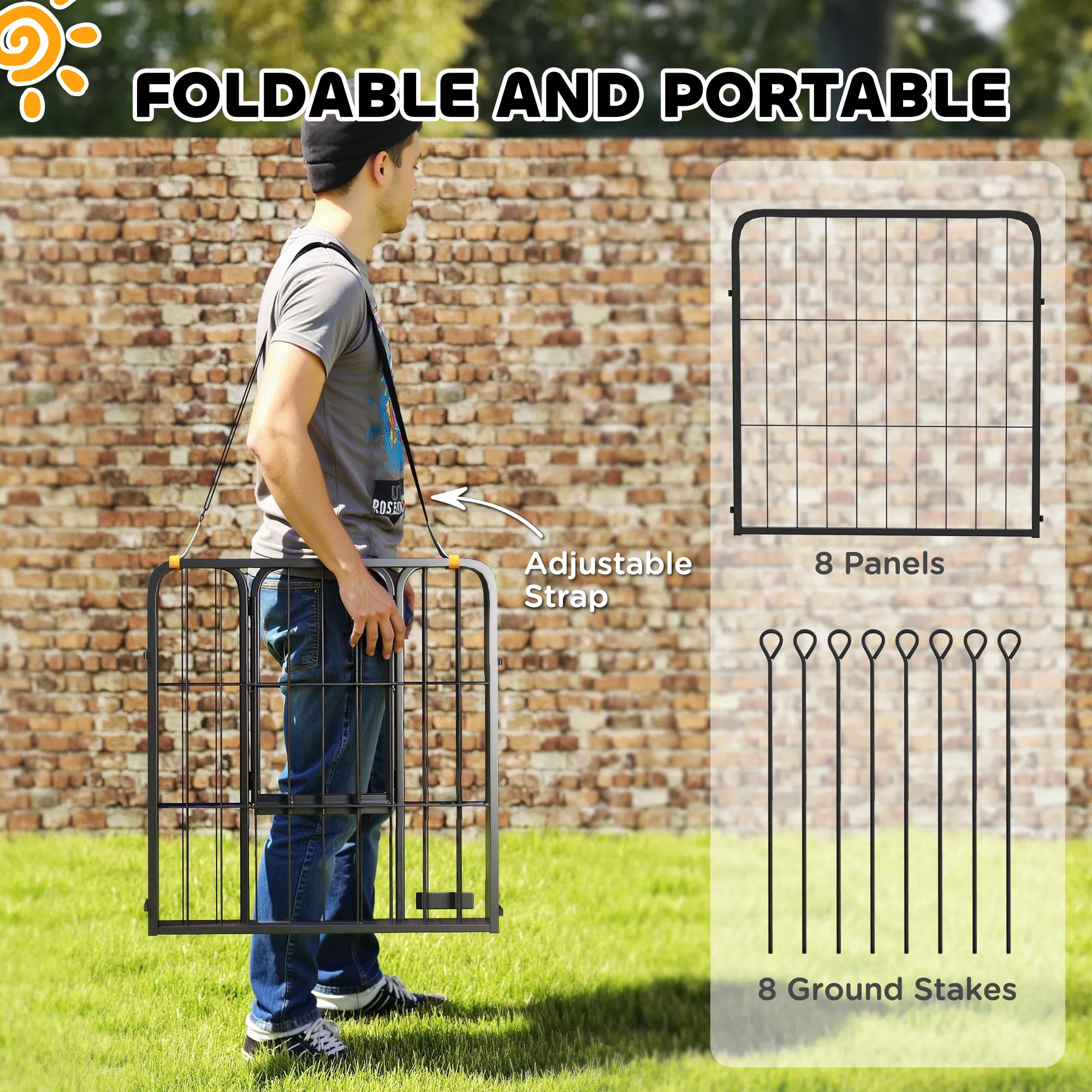 24" Dog Playpen Indoor Outdoor, Portable Foldable 8 Panels Pet Playpen with Door & Strap for Small Dogs — image 4