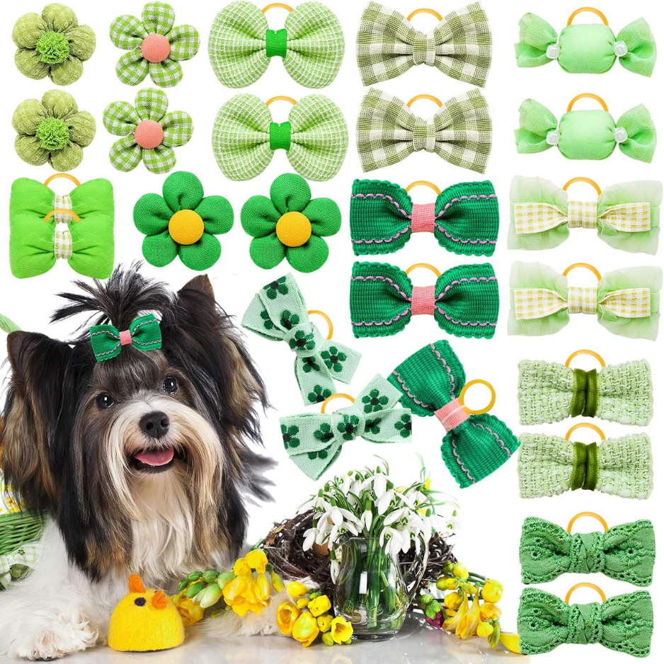 20 Piezas de Moños Verdes para Cabello de Perro con Bandas Elásticas para Perros Pequeños y Medianos — imagen 1
