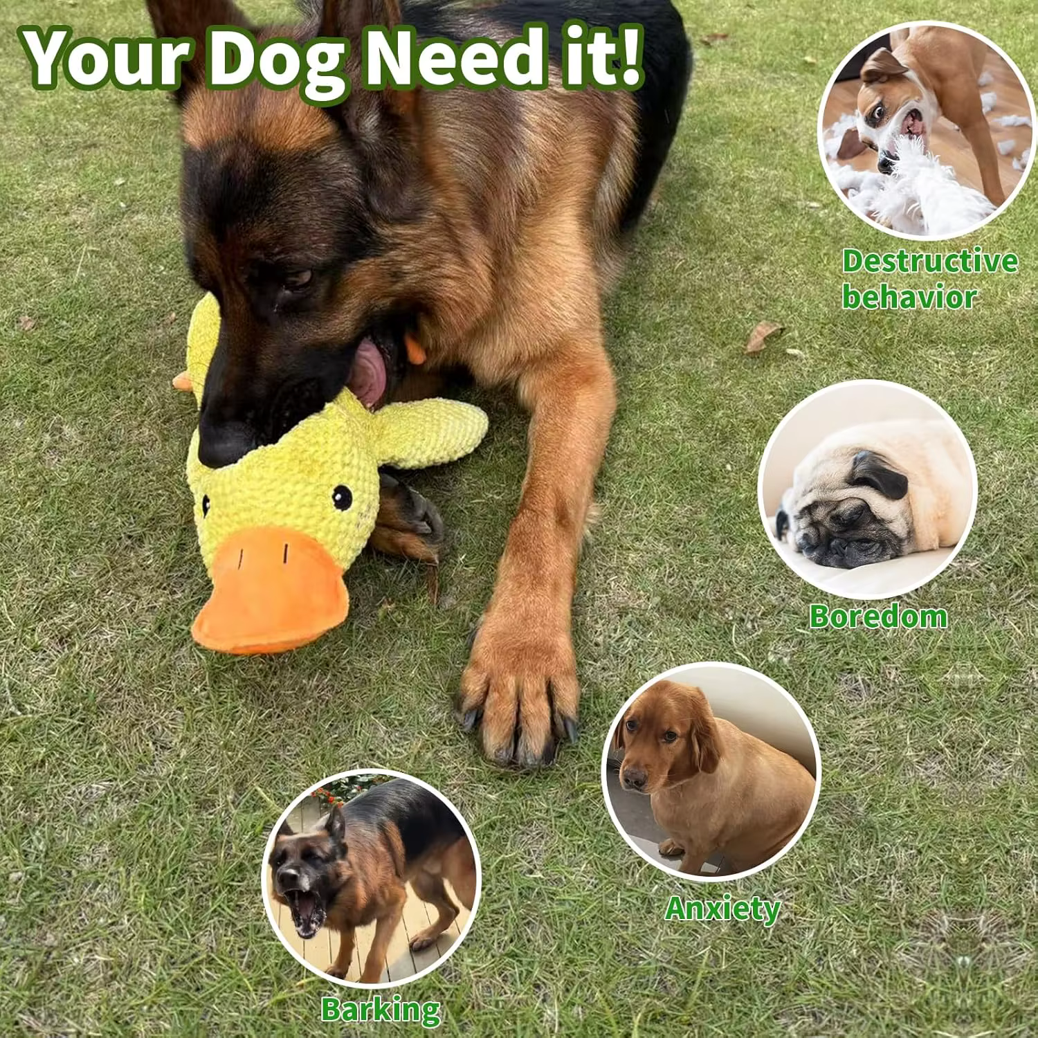 Duck dog toy plush chew resistant durable dog toy with quacking sound teeth grinding relief soft companion for small large dog — image 3