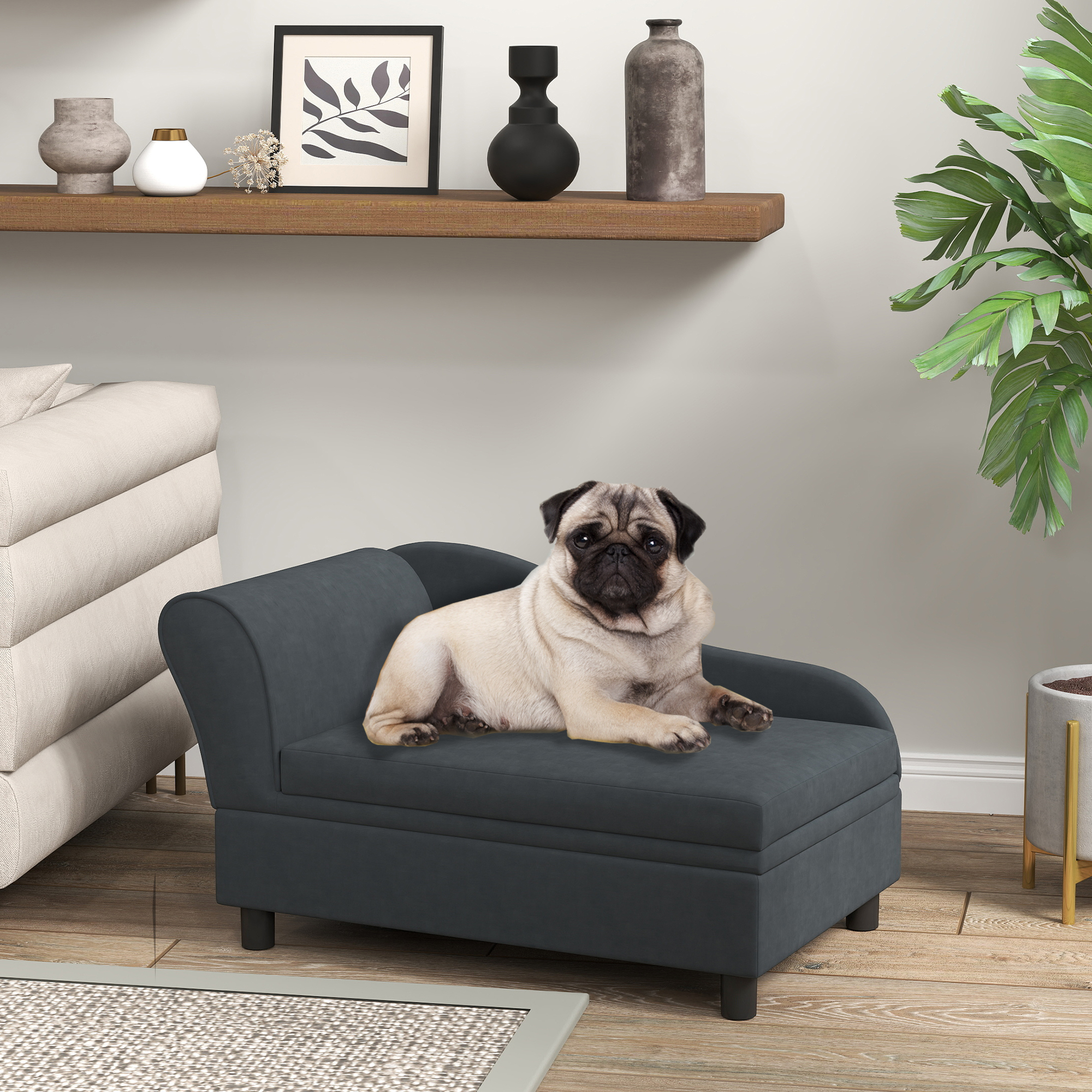 Sofá de Cama para Mascotas con Almacenamiento, Sofá para Gatos y Perros Pequeños, Gris Oscuro — imagen 3