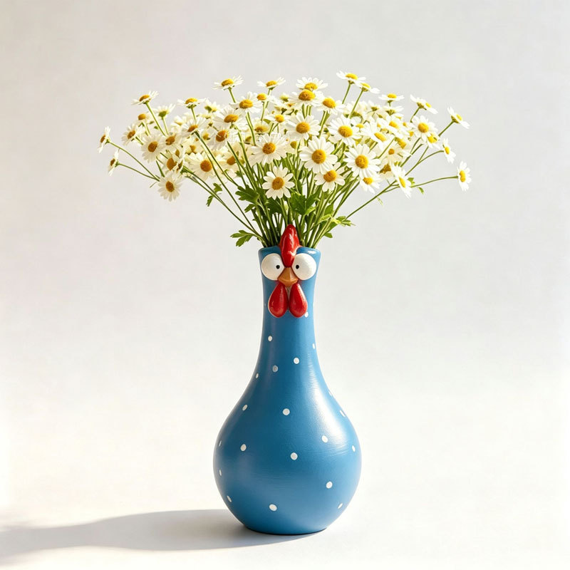 Hand-Painted Rooster Vase Sculpture | Long Neck Cartoon Rooster Decor with Colorful Polka Dots | Waterproof Resin Home Accent — image 5