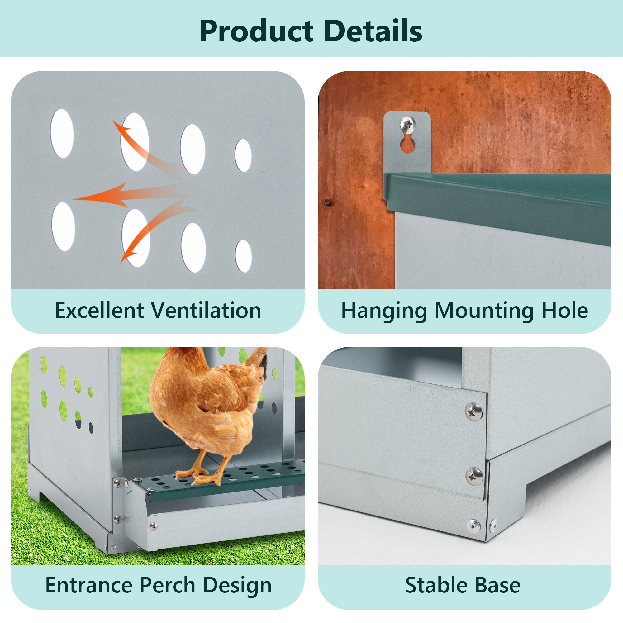 Caja de Puesta para Pollos con 6 Compartimentos Verde - Llegada Automática y Fácil Limpieza — imagen 6