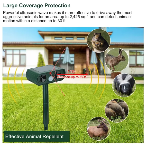 Ultrasonic Animal Repeller Solar Powered Motion Sensor Repellent IPX4 Waterproof Outdoor For Farm Garden Yard Repelling Deer Raccoon Cat Dog Rabbit Squirrel Bird — imagen 5