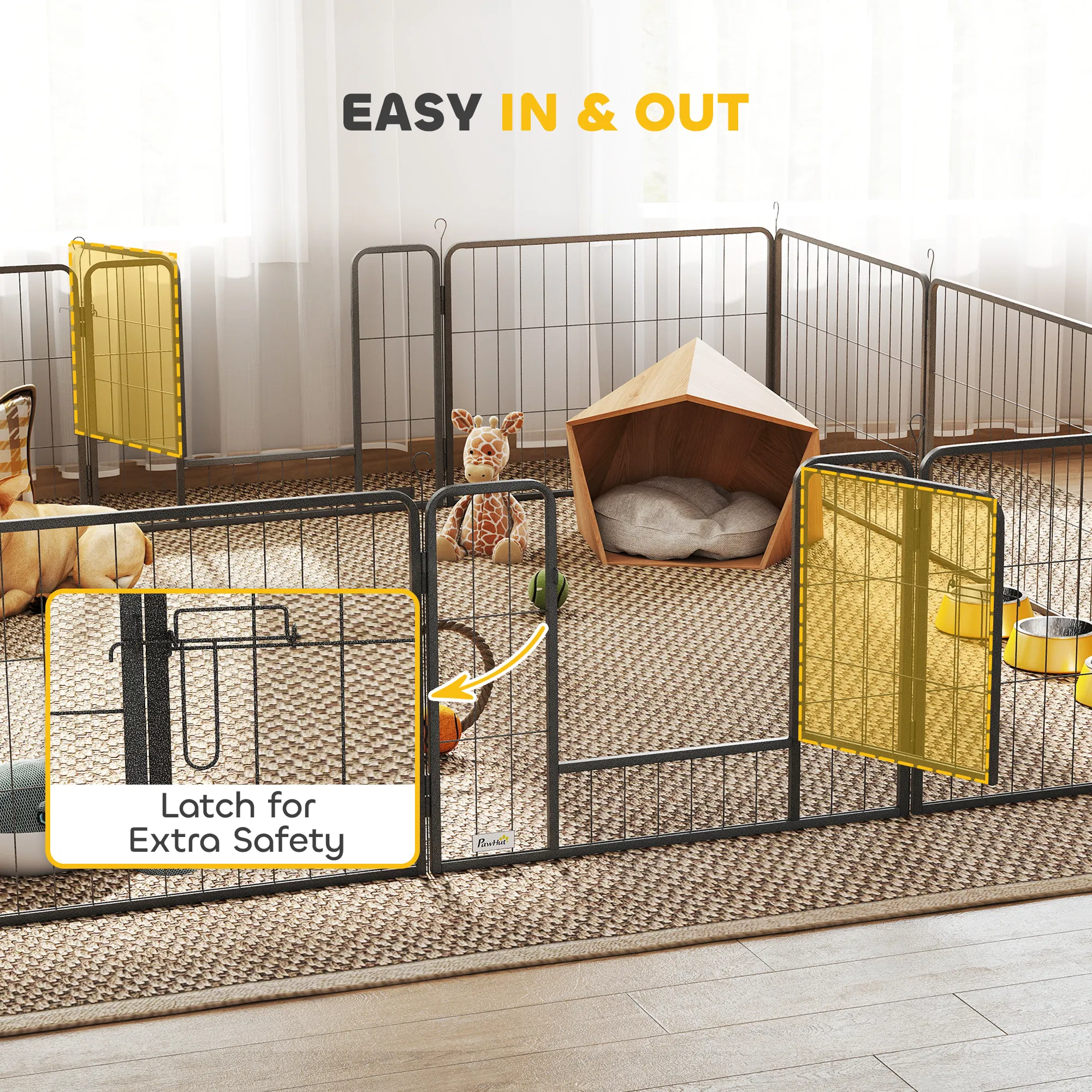 Dog Playpen, 31.5"W Heavy-Duty Metal Puppy Play Pen, Pet Exercise Fences for Outside and Indoor, DIY Design with Door for Small Dogs, 12 Panels, 23.5"H — image 5