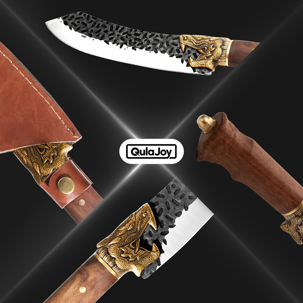 Qulajoy Boning Knife - Hand Forged Camping Knife 7Cr17MOV Blade - Dragon Head Handle And Leather Sheath - Unique Dragon Style - Viking Knife For Hunting & Camping — image 9