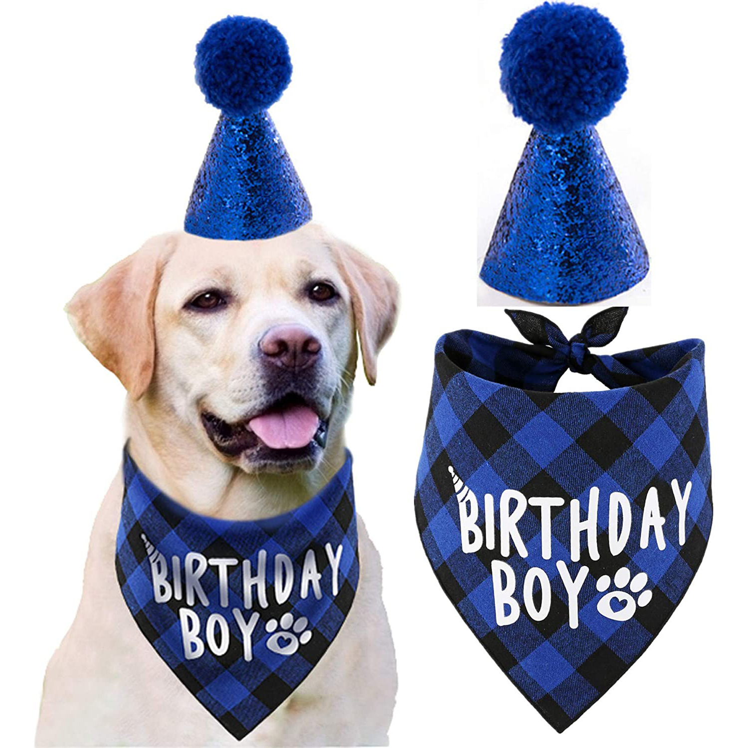 Conjunto de Cumpleaños para Mascotas - Traje de Triángulo con Pañuelo y Sombrero — imagen 5