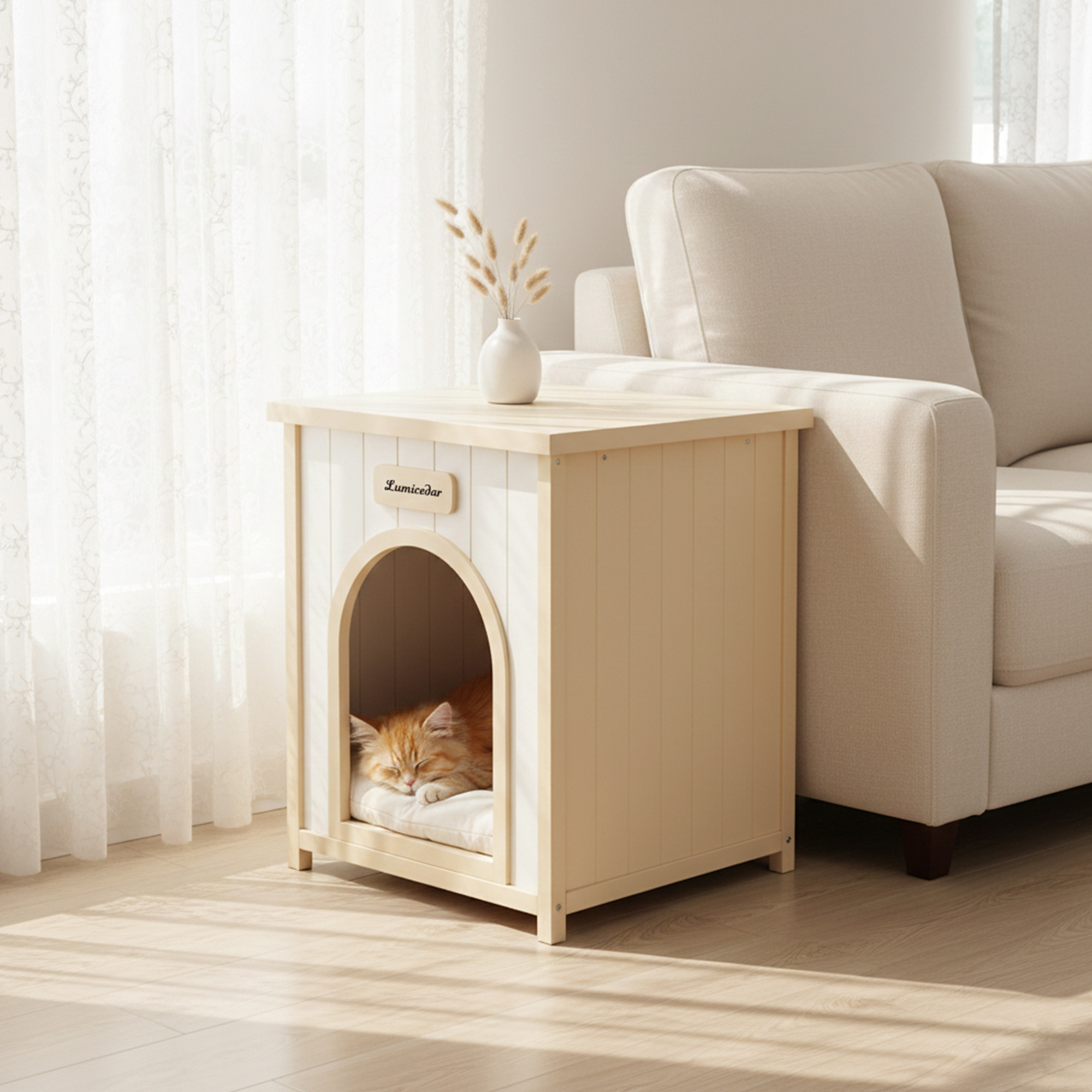 Modern Indoor Wooden Dog House with Removable Cushion – Solid Cedar Pet House for Small Dogs & Cats, Furniture-Grade Scandinavian Design — image 2