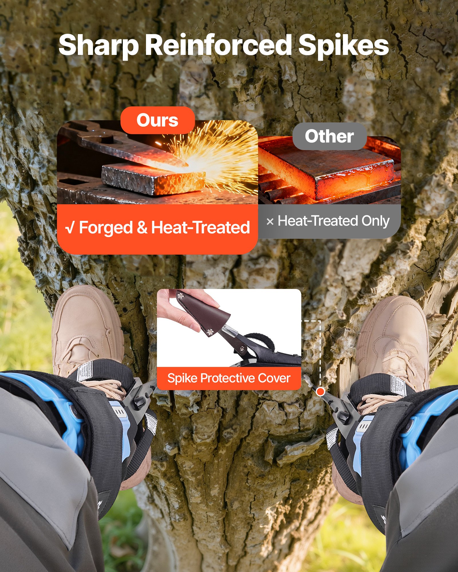 Tree Climbing Spikes, Height-Adjustable Tree Climbing Gear With Straps & Padding Cushion, 350 Lbs Load Capacity, Heavy Duty Steel Climb Spurs Arborist Equipment For Fruit Picking Hunting — imagen 5