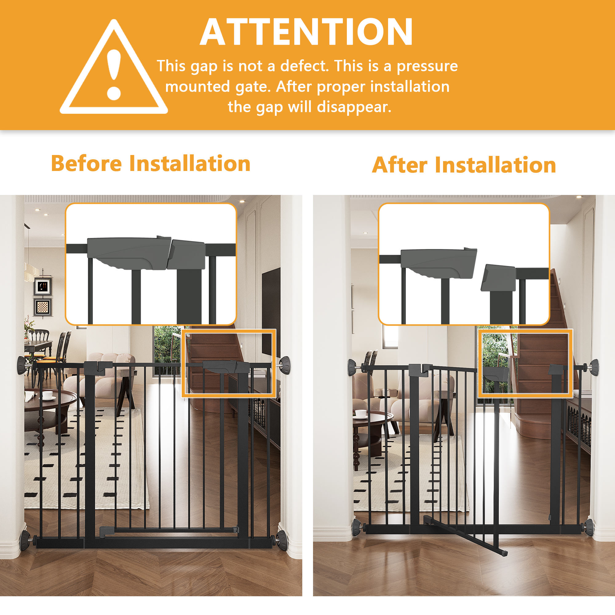 Reja para Bebés Ancha de 29.5-45.3" con Protector de Pared para Escaleras, Reja para Perros de Interior para Puertas, Sin Taladrar, Montaje a Presión, Rejas para Mascotas para Niños, Reja de Seguridad Fácil de Cruzar, Negra — imagen 18