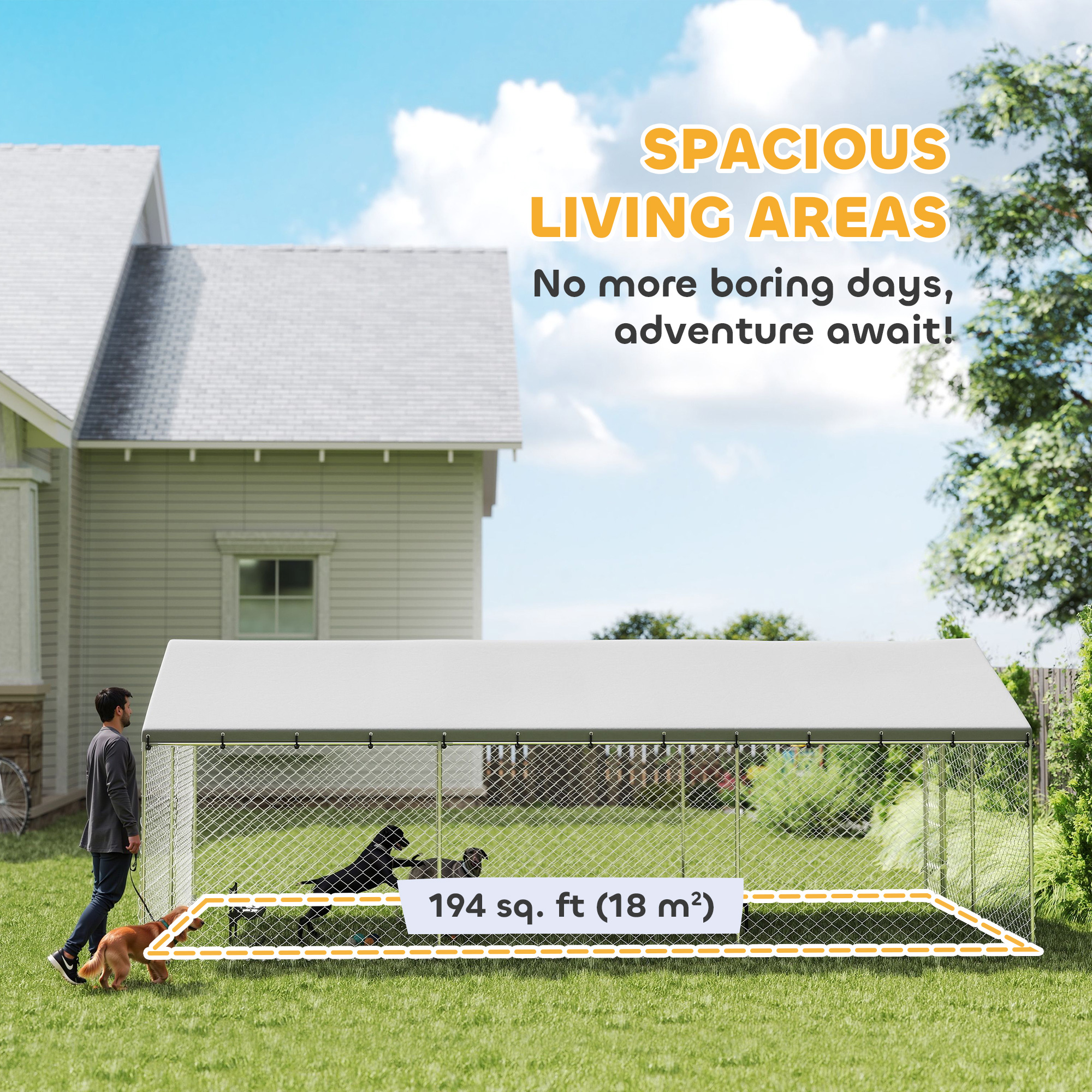 Casa para Perros Exteriores de Alta Resistencia con Techo Impermeable, 2 Cerraduras Seguras, Corral para Perros en Patio de 20 x 10 x 7 — imagen 6