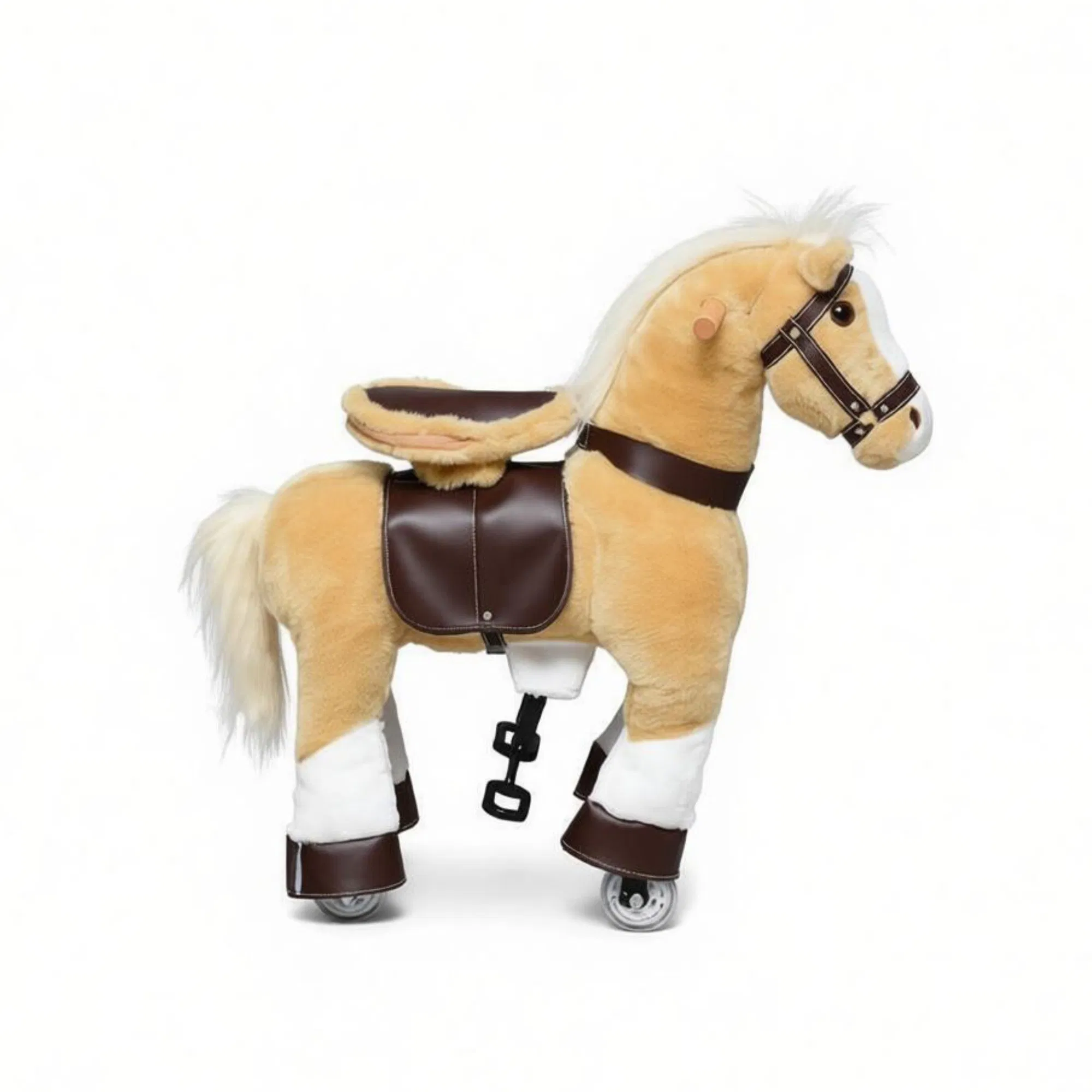 Light Brown Plush Walking Horse Ride-On Toy: Sturdy Wheeled Kids Riding Chair for 3-8 Years Old — imagen 4