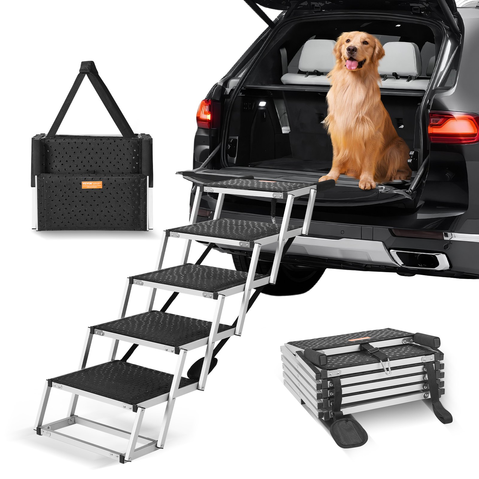 Dog Stair For Cars 5-step Folding Dog Steps Aluminum Loads Up To 150 Lbs — imagen 1
