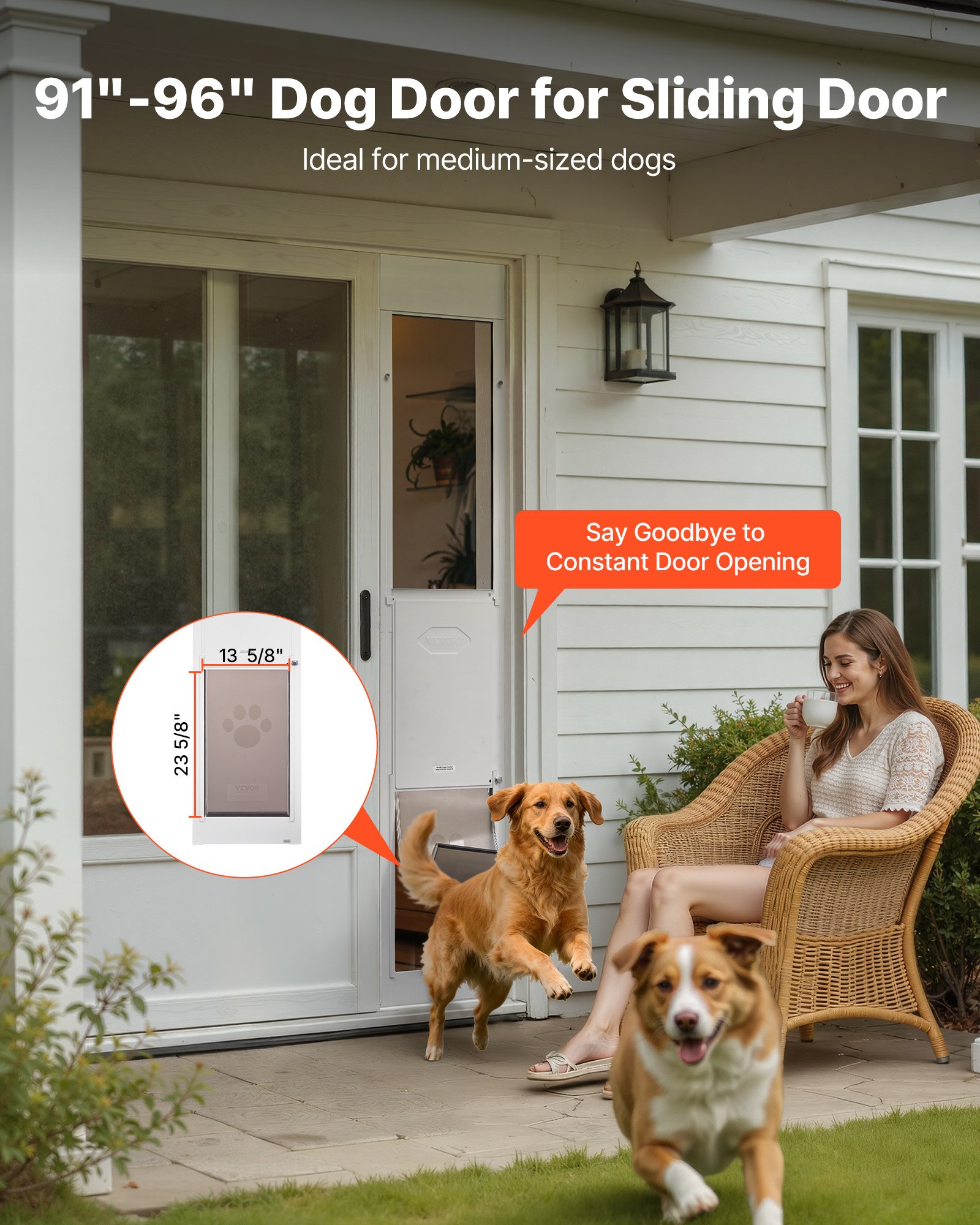 Dog Door For Sliding Glass Door, 91 To 96 In Adjustable Height, Aluminum Alloy Frame With Metal Rotating Hinges, Lock Design, 13 5/8 X 23 5/8 In Flap, Sliding Glass Pet Door For Renters — imagen 1