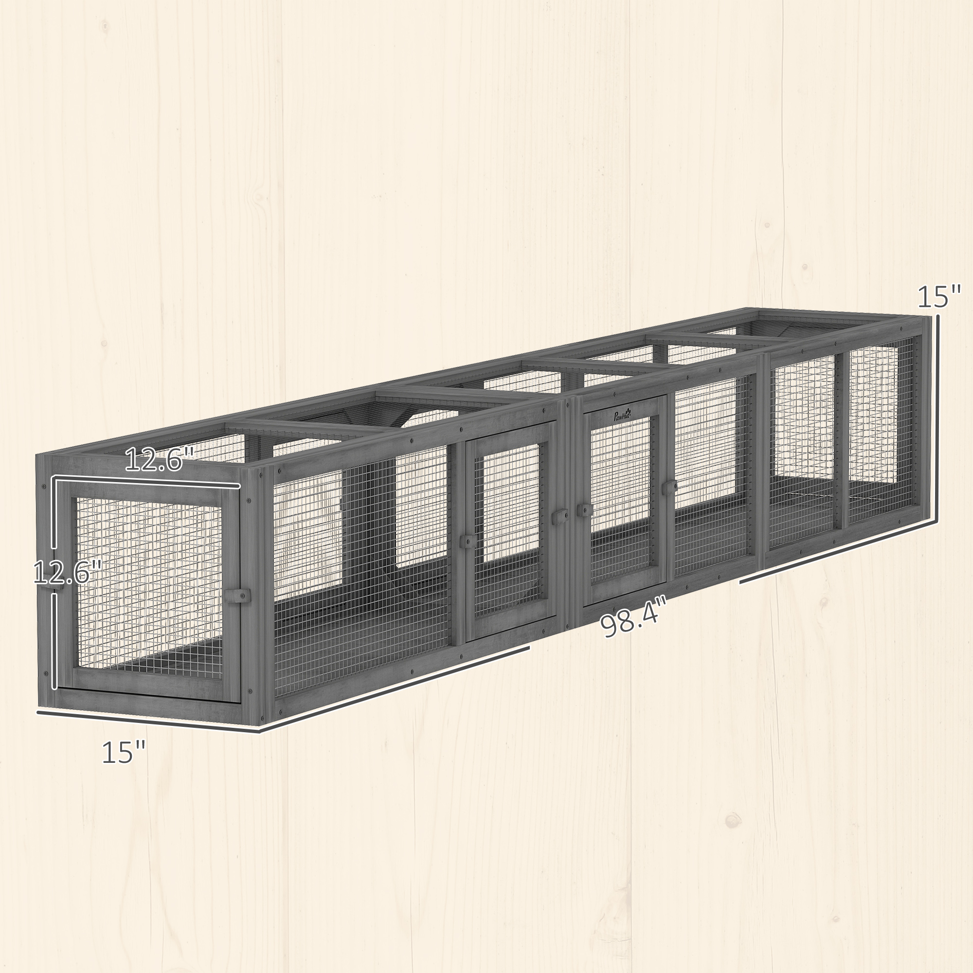 Wooden 98" Cat Tunnel for Outdoor with Combinable Design, 8 Doors, Dark Gray — image 6