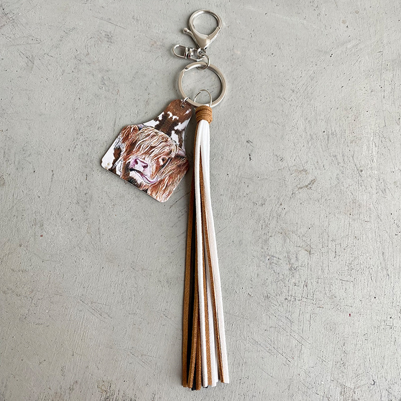 Western Cowboy Loss Prevention Device Aztec Bullhead Bull Brand Leather Keychain Leather Tassel Popular Pendant — image 20
