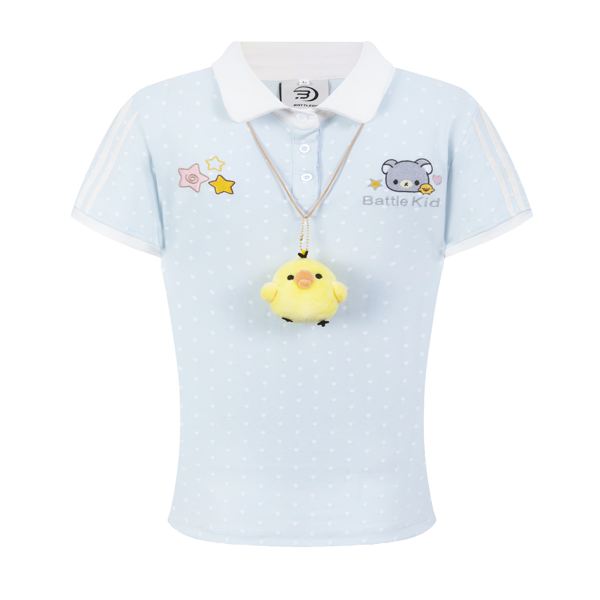 Camiseta de Manga Corta para Mujer con Charla de Pollo Regalo, Cuello Volado y Coloridos Bloques — imagen 4
