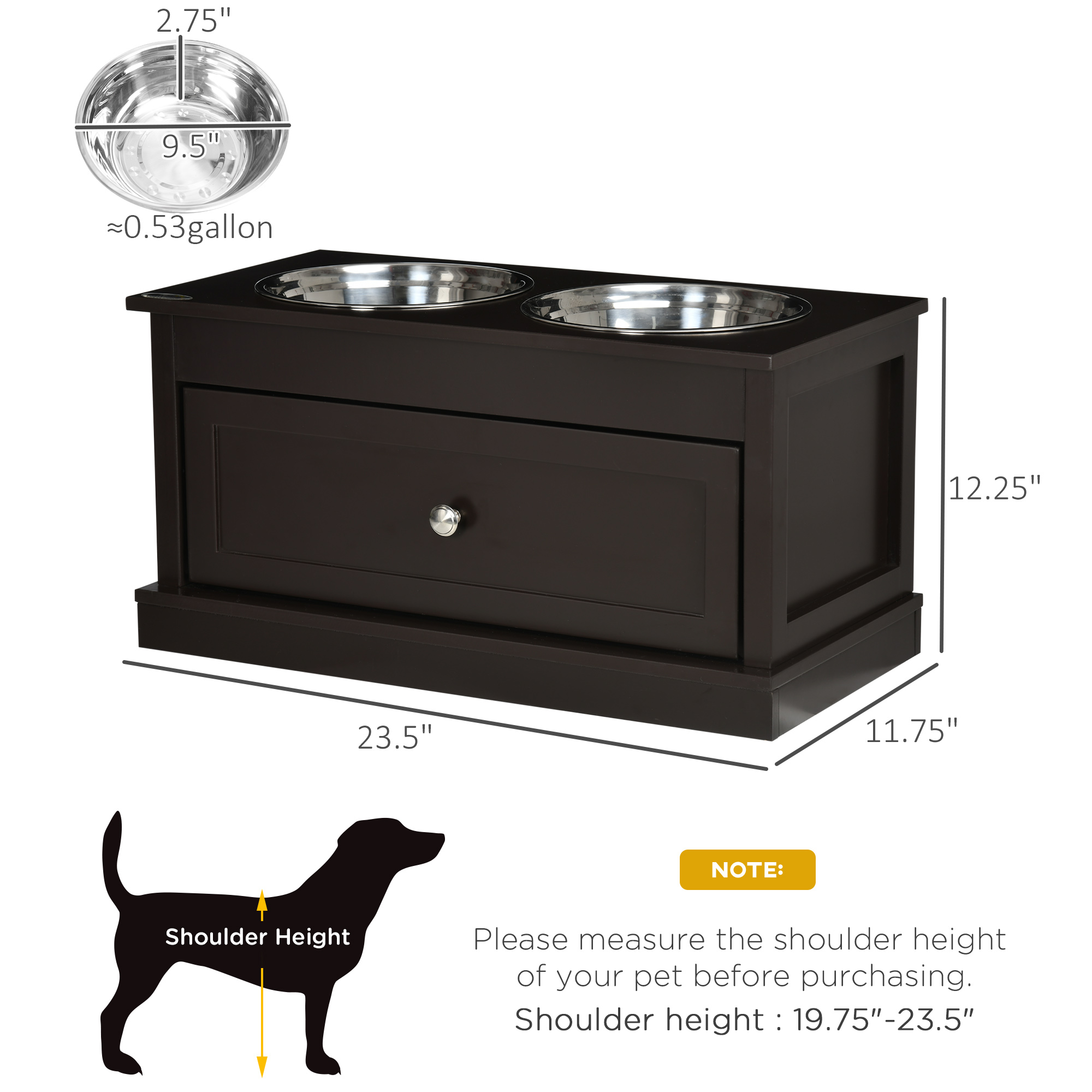 Bolsas de Alimento para Perros Grandes con Caja de Almacenamiento de 11L, Soporte Elevado para Comida y Agua de Madera Resistente, Marrón — imagen 6