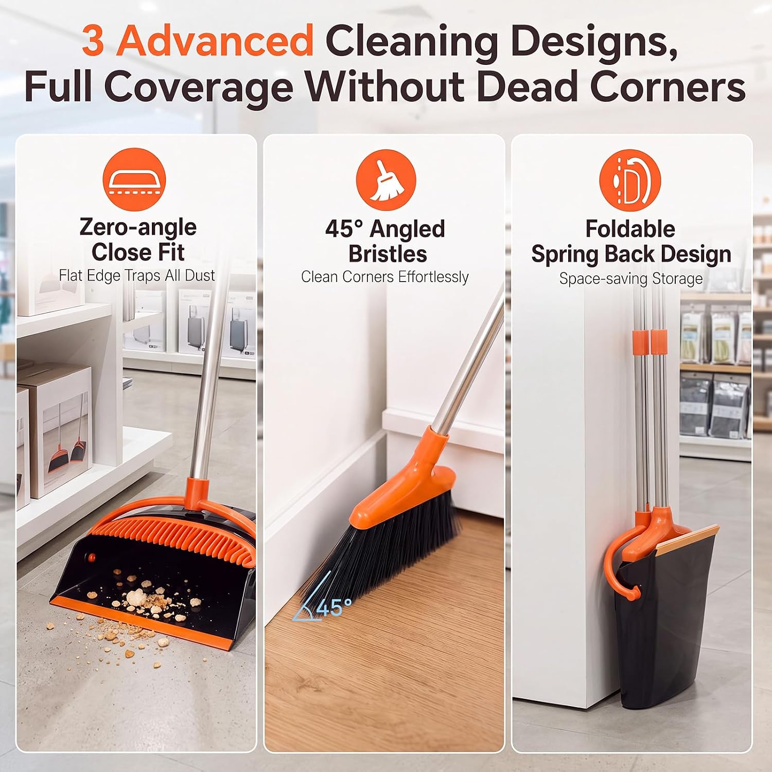 Broom And Dustpan Set, 54.33 Inches Long Handle, Upright Dustpan With Lightweight Stainless Steel Rod, Upright Dustpan, Suitable For Various Scenarios Such As Kitchen, Office And Cleaning Pet Dog Hair — image 6
