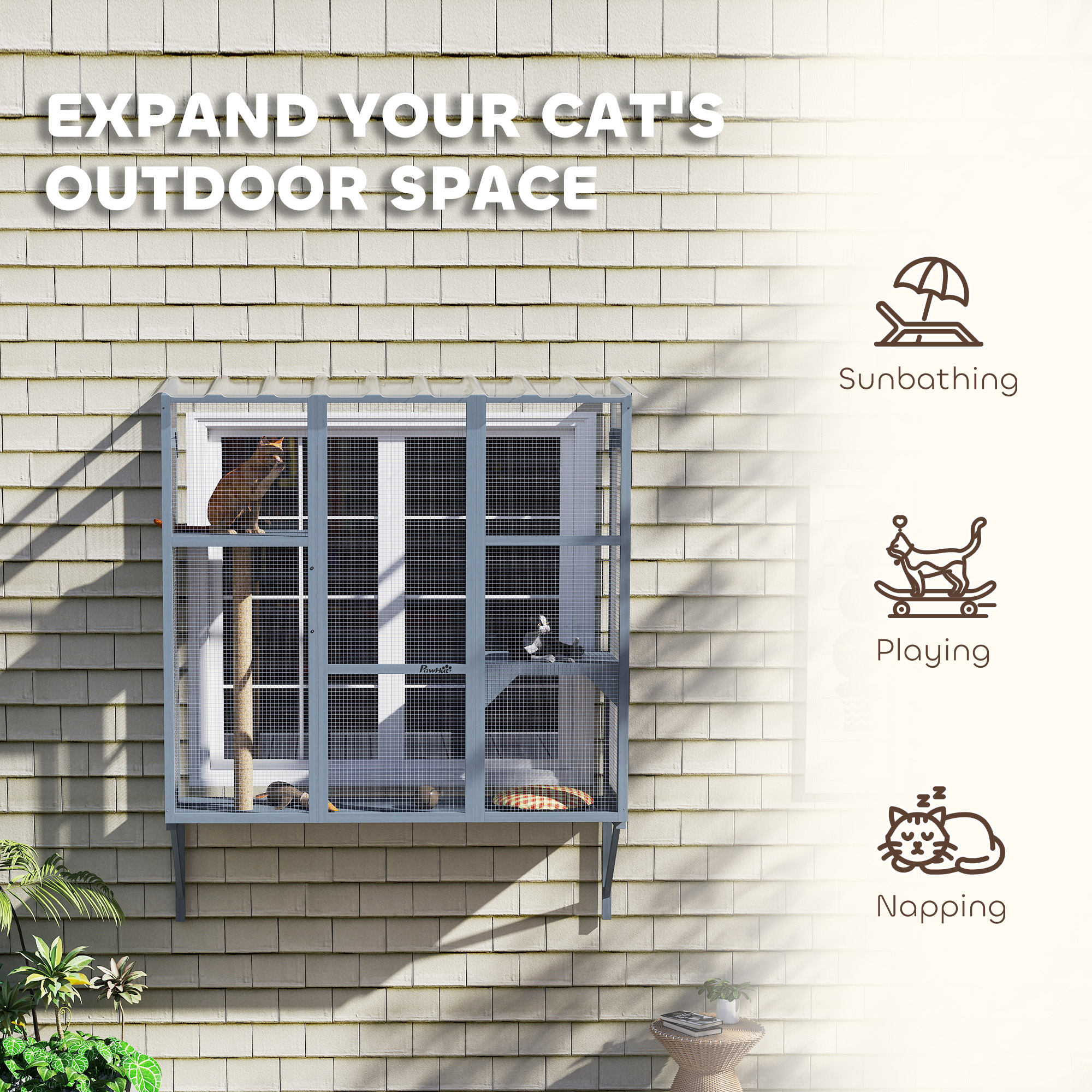 Catio Outdoor, Window Catio For 2-3 Large Indoor Cats W 2 Jumping Platforms, Scratching Post, For Playing, Napping — imagen 4