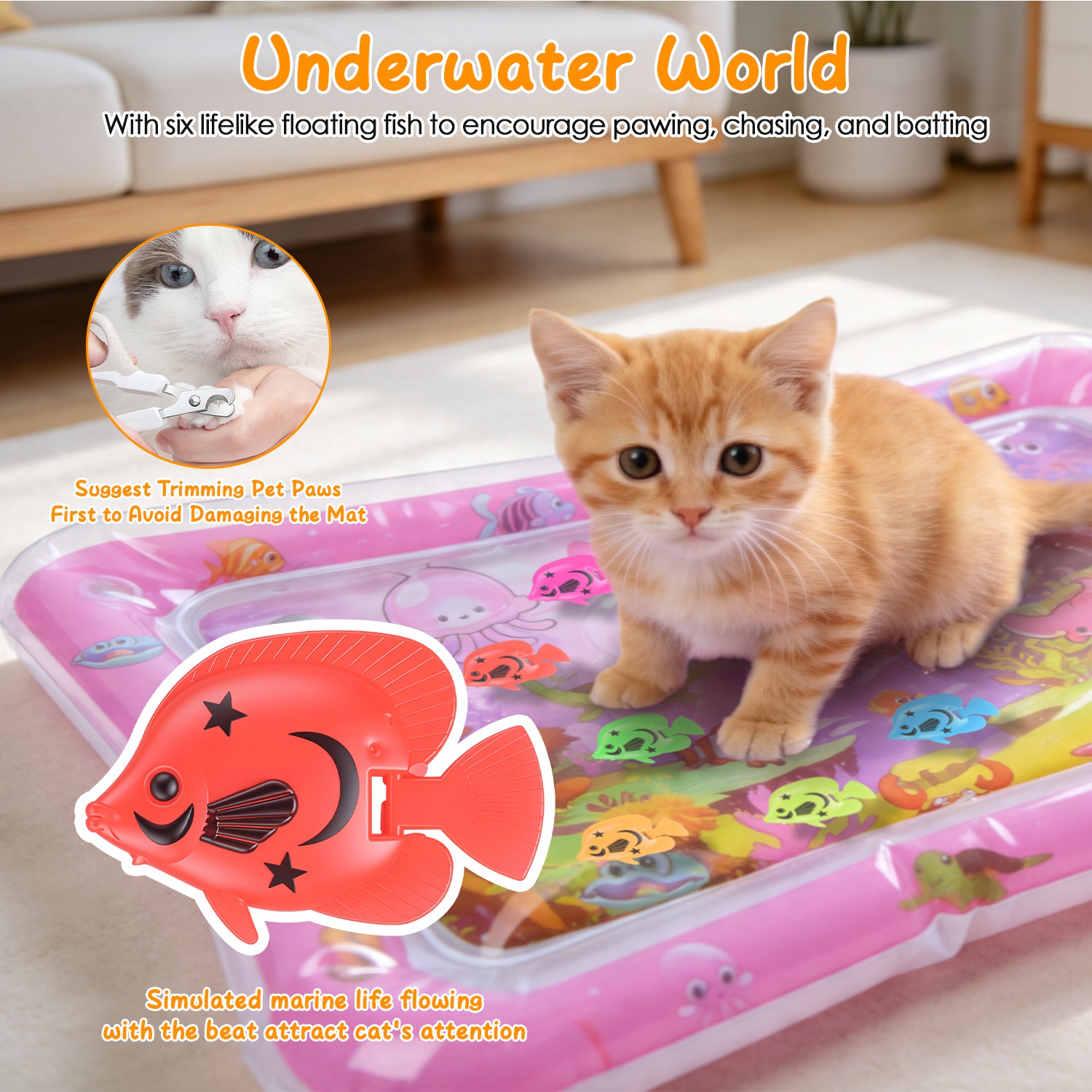 Manta de Agua Interactiva para Gatos con Pez Flotantes LED Cambiante de Color - Entretenimiento Sensorial para Felinos — imagen 10