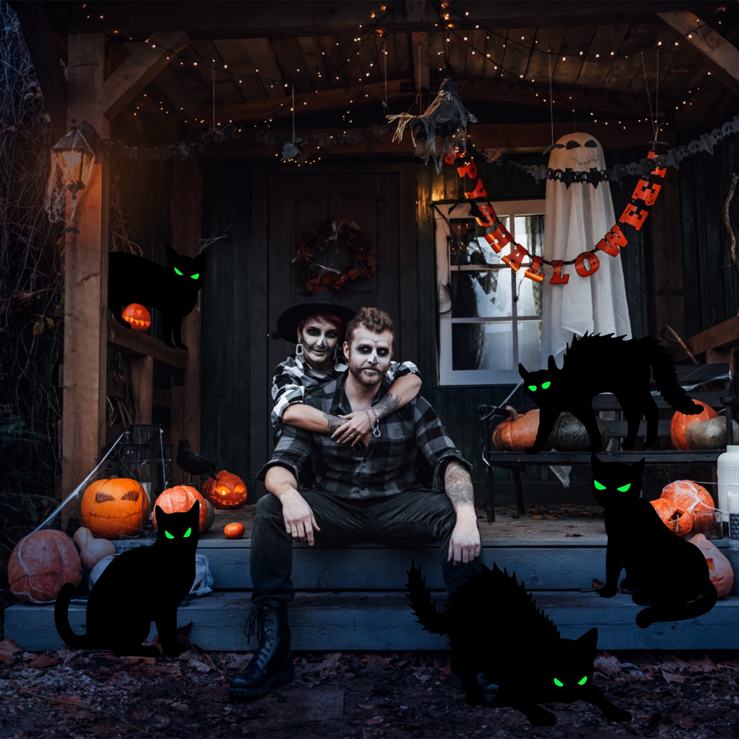 Decoraciones de Jardín para Halloween: 6 Calaveras, 6 Tumbas o 5 Gatos Negros, Brillan en la Oscuridad, para Casa Embrujada, Jardín, Patio y Fiestas de Temática Terrorífica — imagen 19