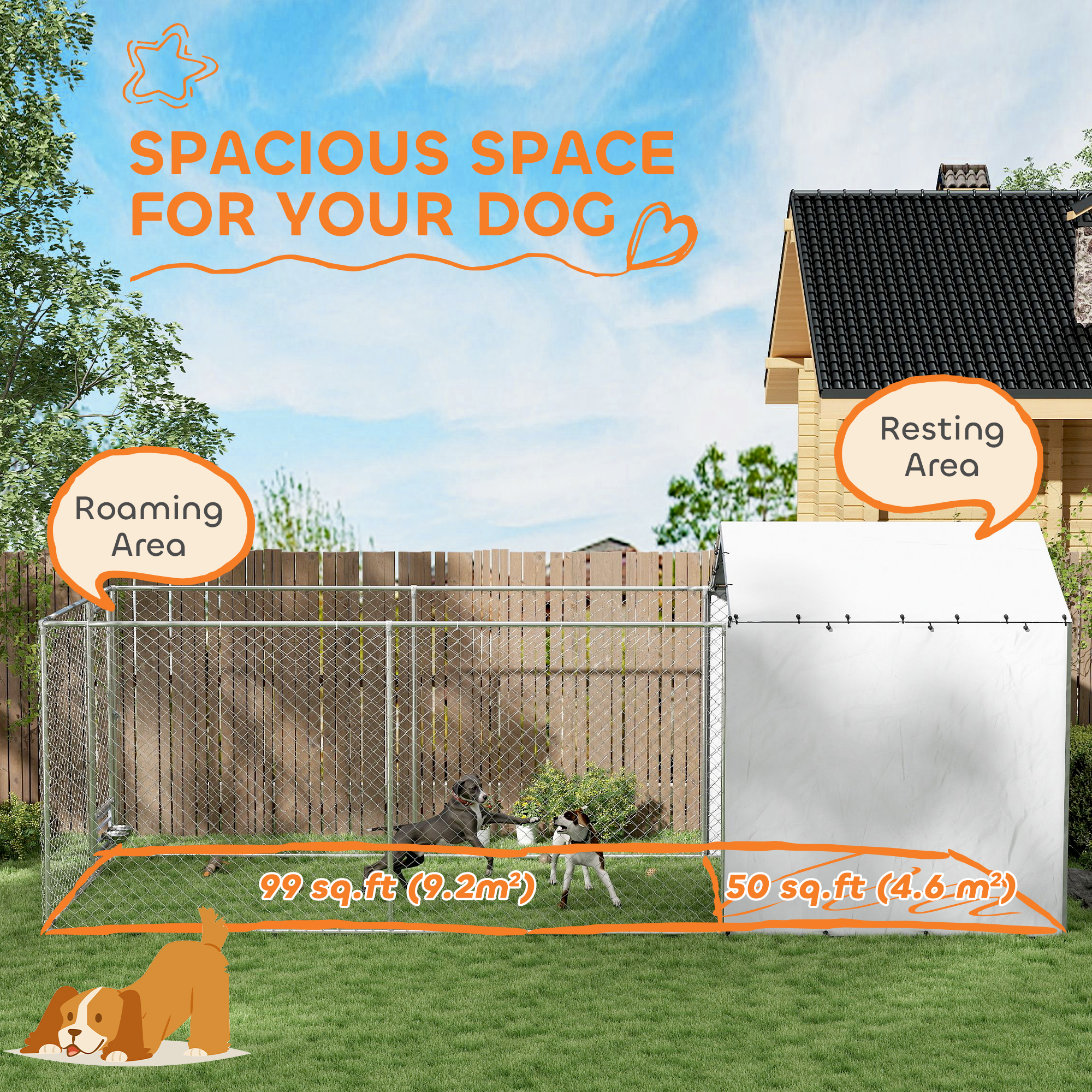 Galvanized Chain Link Large Outdoor Dog Kennel with Waterproof & UV-Resistant Cover, for M & L Dogs, 19.7 x 7.5 x 7.5 — imagen 6