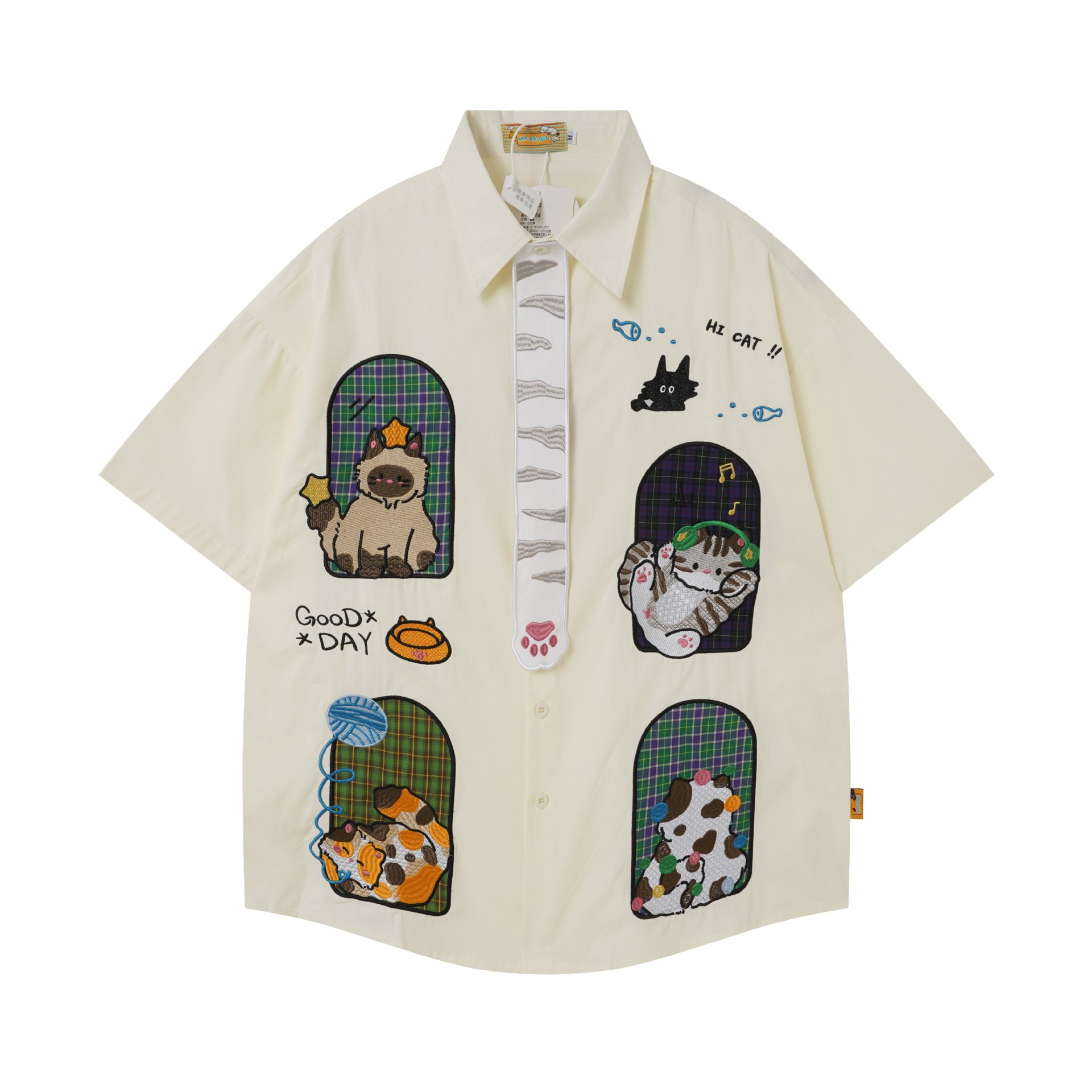 Cat Window View Embroidered Short Sleeve — image 1