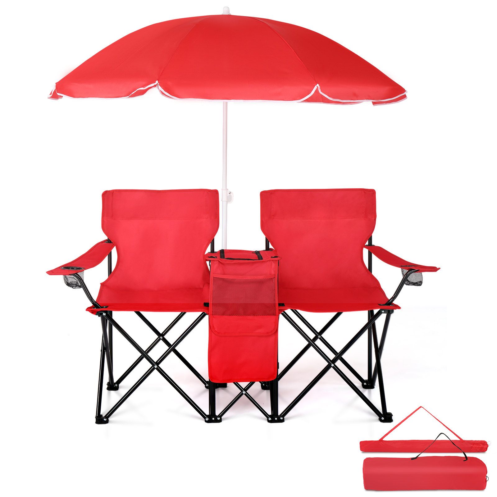 Silla de Pesca Roja con Soporte de Hierro, Malla Oxford y Paraguas Solar 85kg — imagen 12