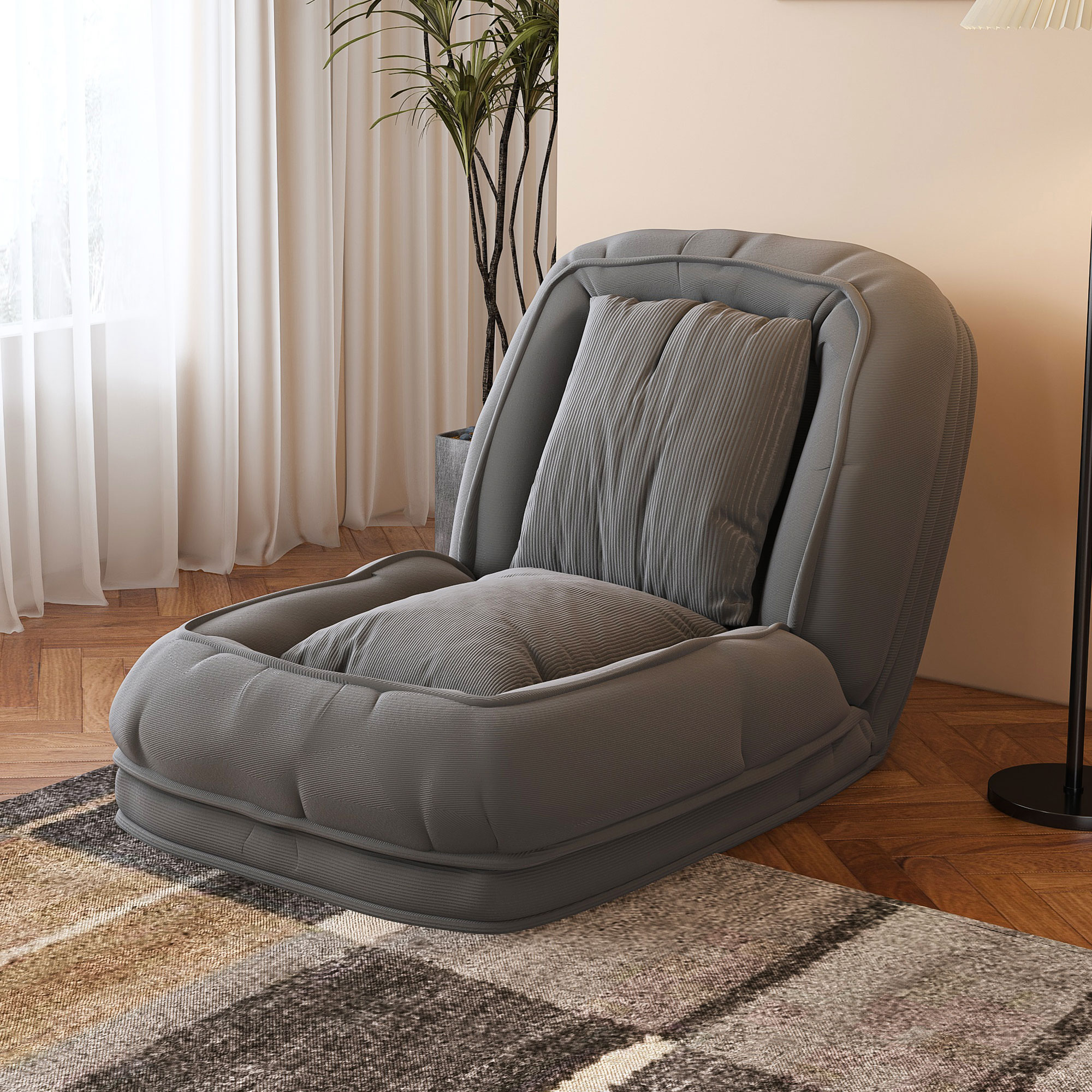 Silla-Cama Plush para Adultos y Mascotas: Sofá Reclinable con 5 Posiciones Ajustables, 2 Almohadillas Suaves para Dormir o Leer en Gris — imagen 1