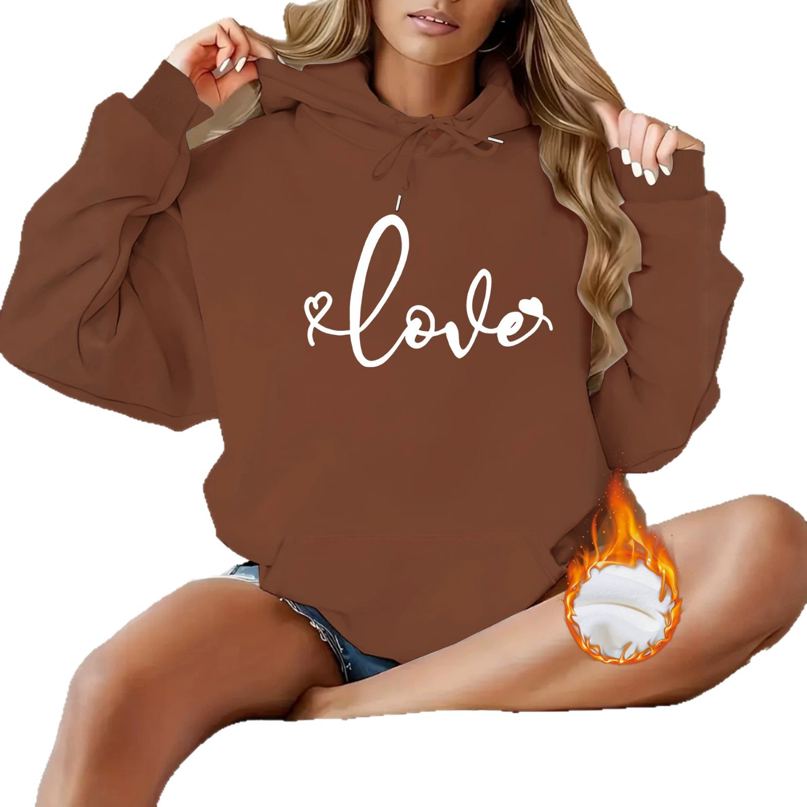 Kangaroo pocket hooded long sleeved fleece hoodie — image 2